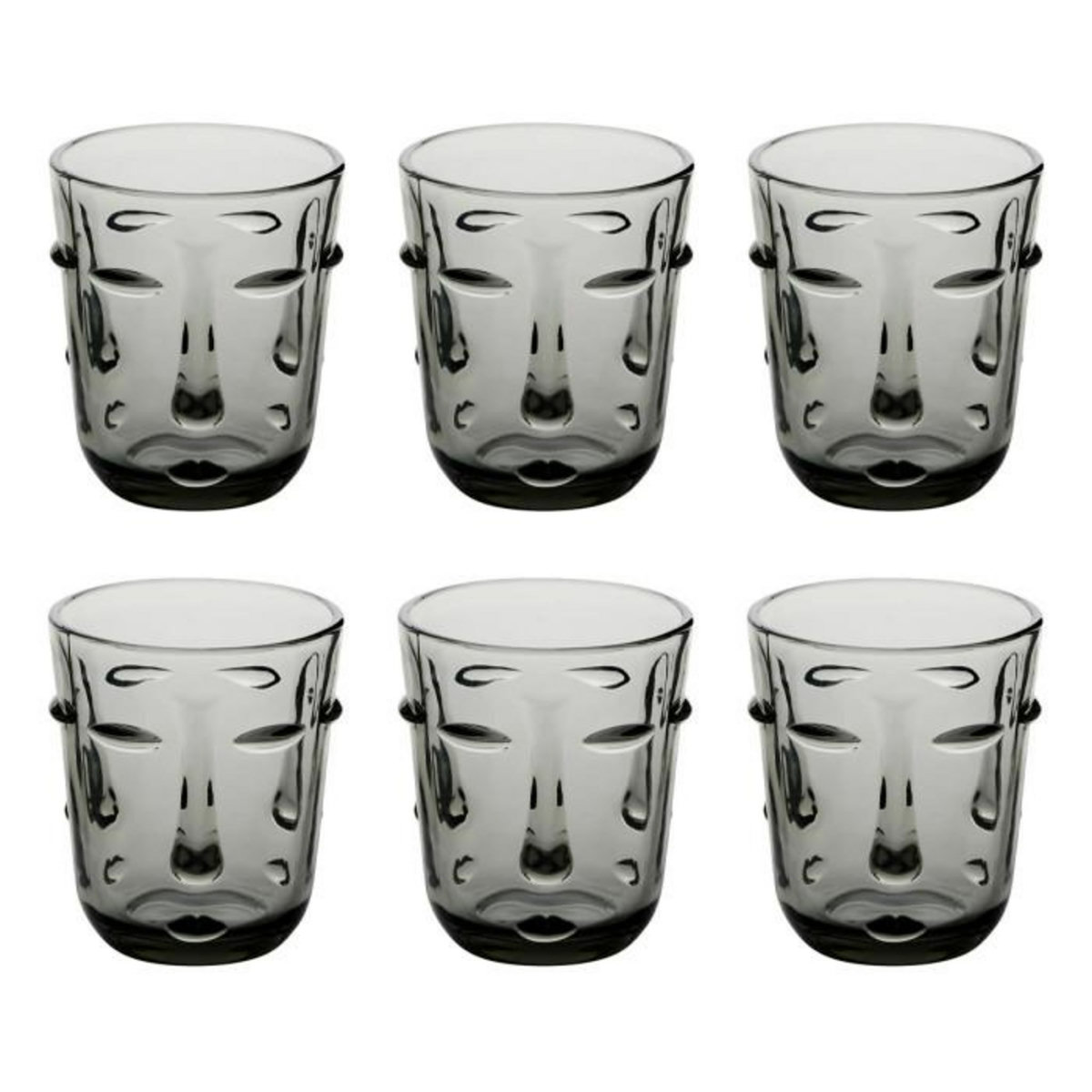 SECRET DE GOURMET Lot de 6 Gobelets Bas  Visage  30cl Gris