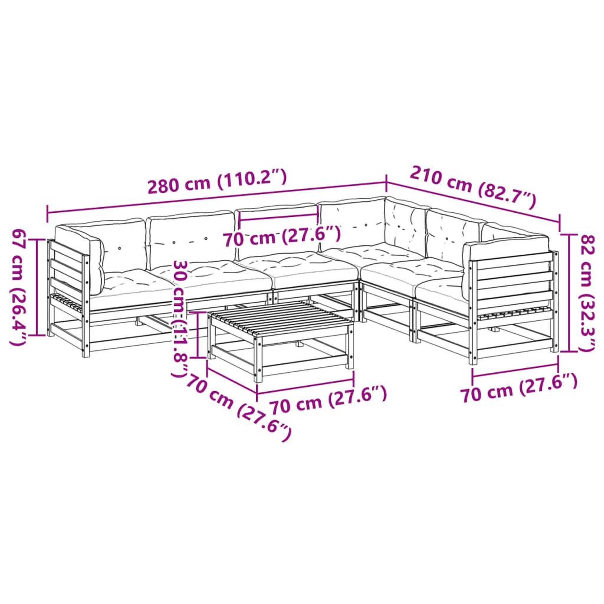 Voir la diapositive 6 : VIDAXL Salon de jardin 7 pcs avec coussins bois de pin impregne