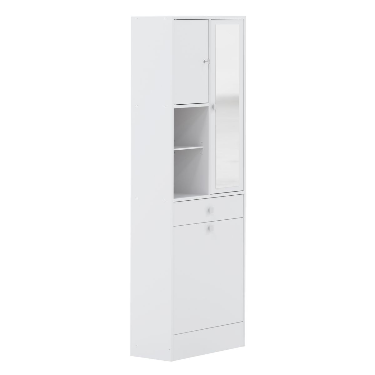 Armoire de salle de bain 1 miroir 2 portes 2 tiroir 1 bac à linge Blanc BATH