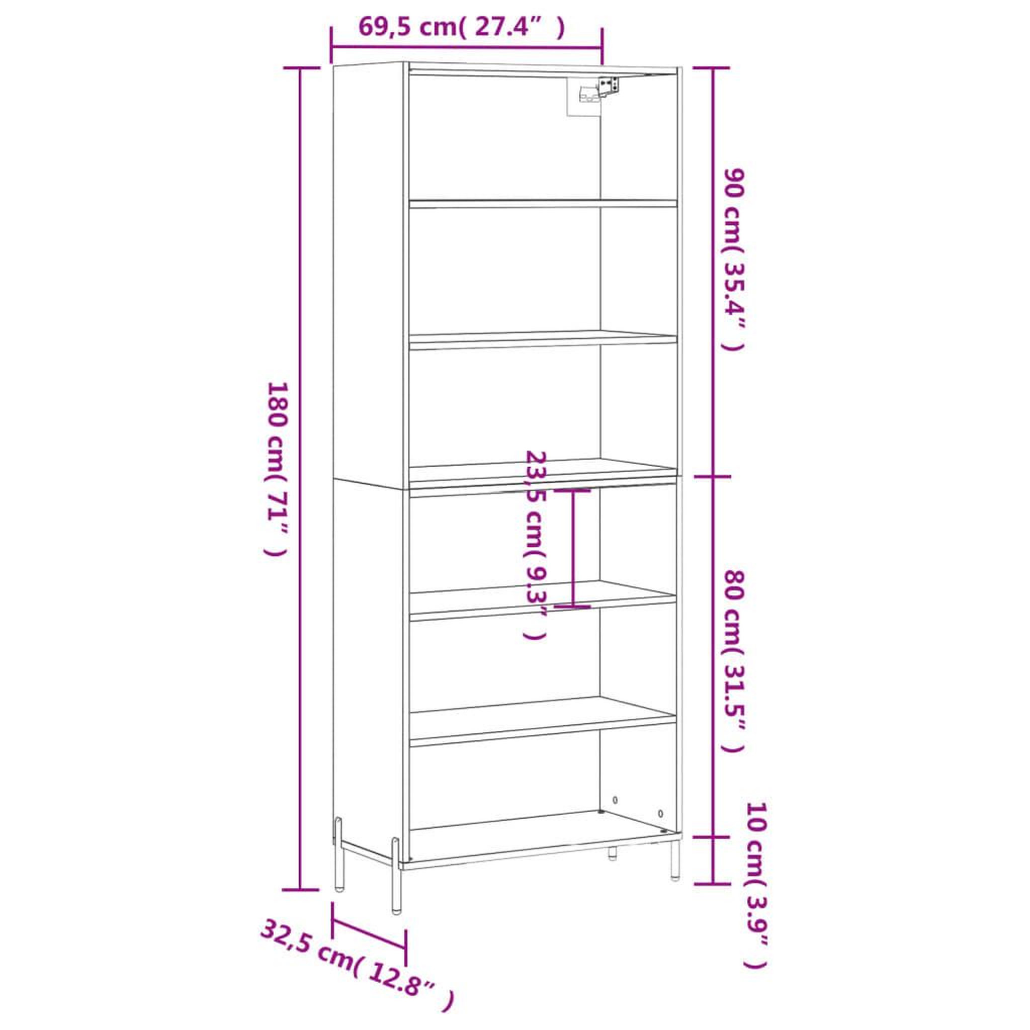 Voir la diapositive 6 : VIDAXL Buffet gris beton 69,5x32,5x180 cm bois d'ingenierie