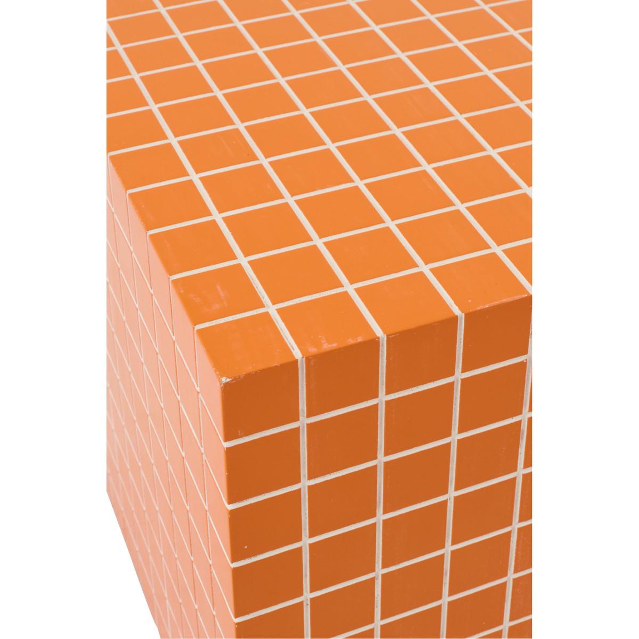 Voir la diapositive 3 : J-LINE Table d'appoint cube à carreaux  spia  35cm orange & blanc