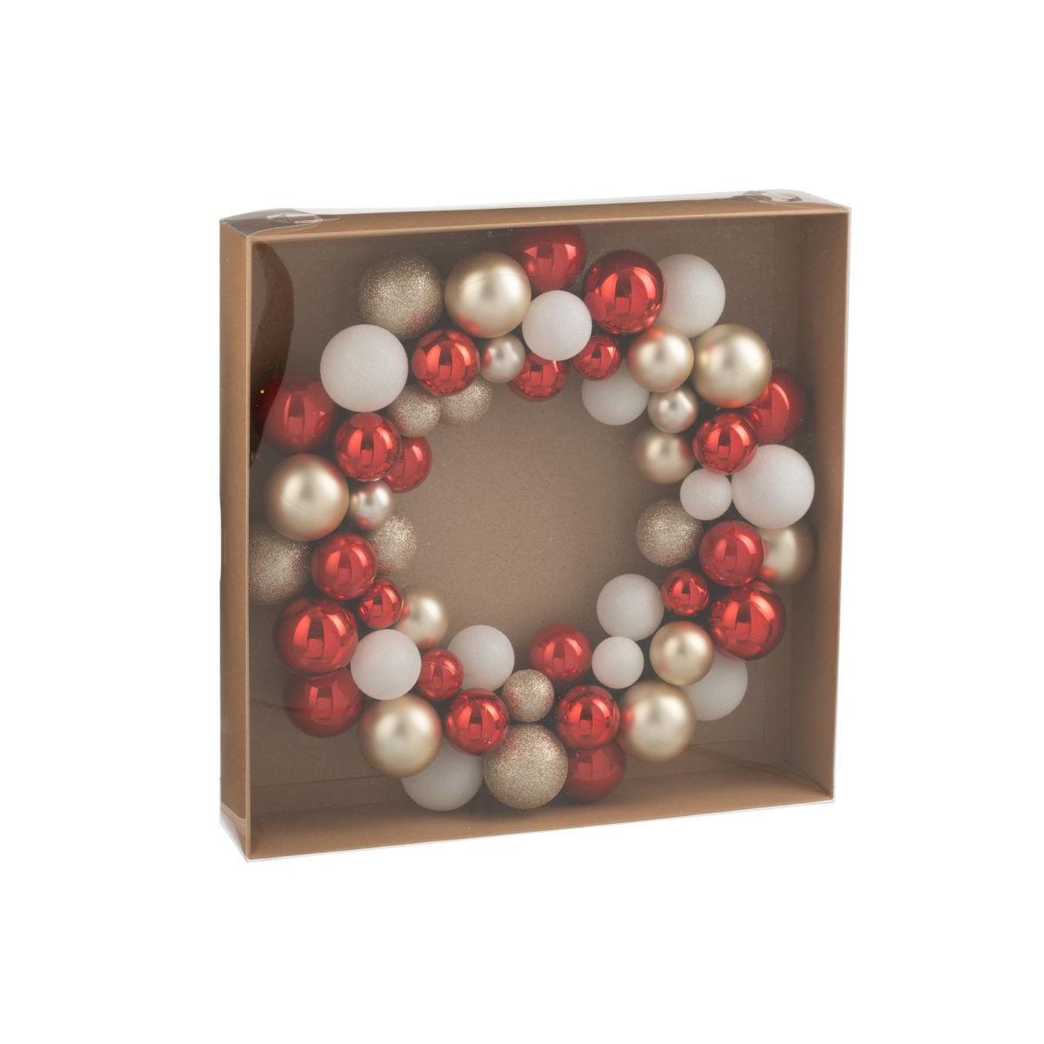 Voir la diapositive 3 : J-LINE Couronne boules de noël  night  35cm rouge & doré