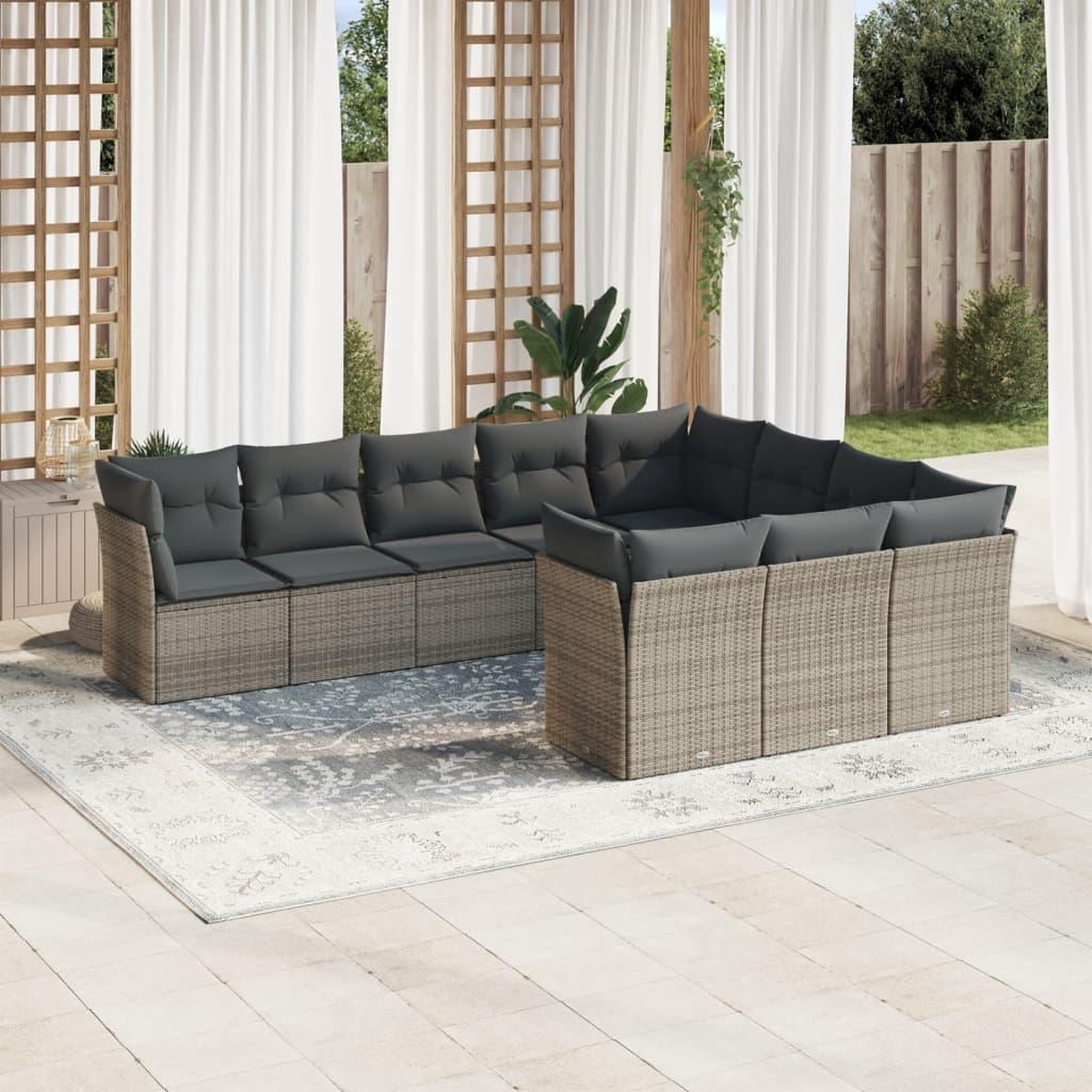 VIDAXL Salon de jardin avec coussins 10 pcs gris resine tressee