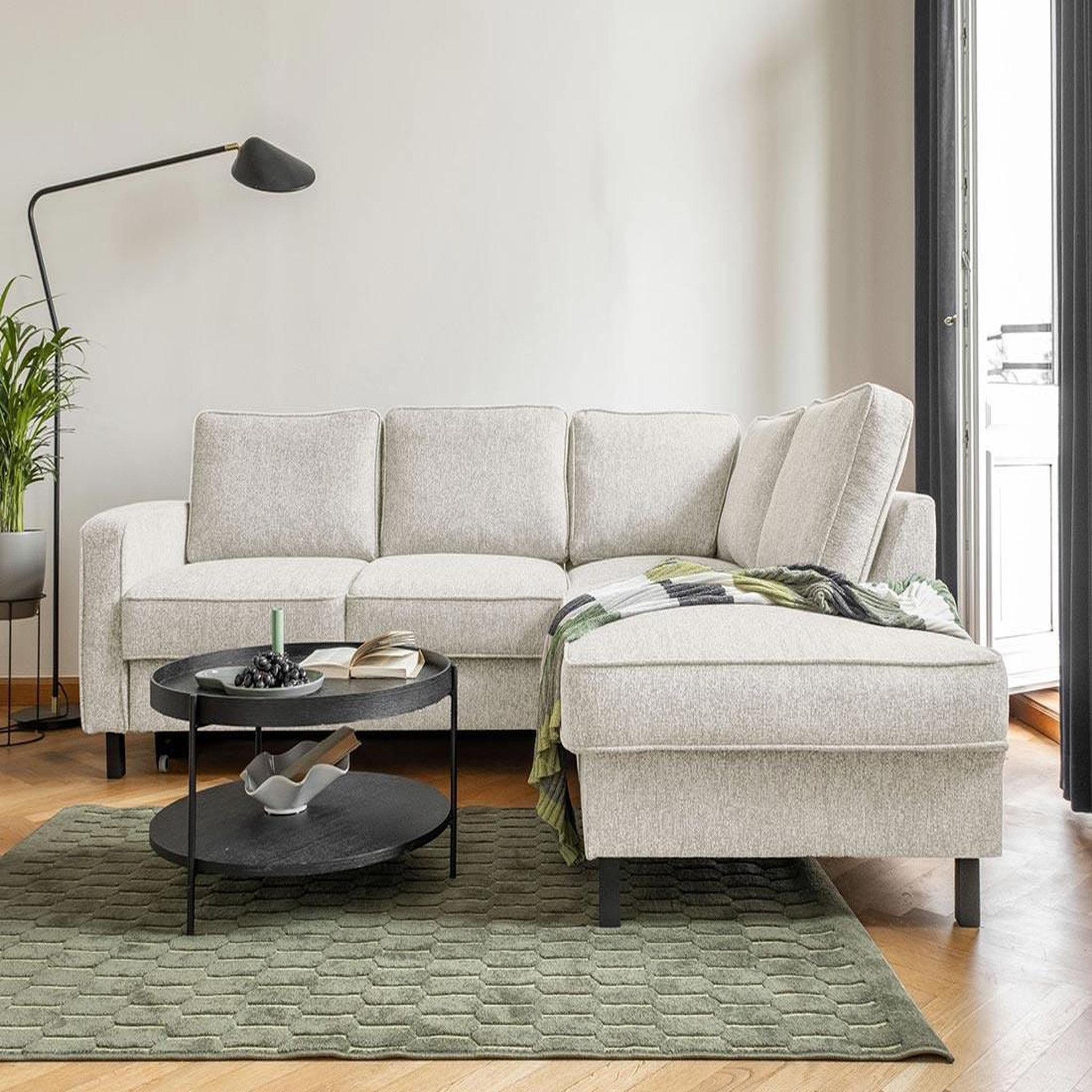 Voir la diapositive 6 : BEST MOBILIER Molly - canapé d'angle droit 5 places convertible en tissu