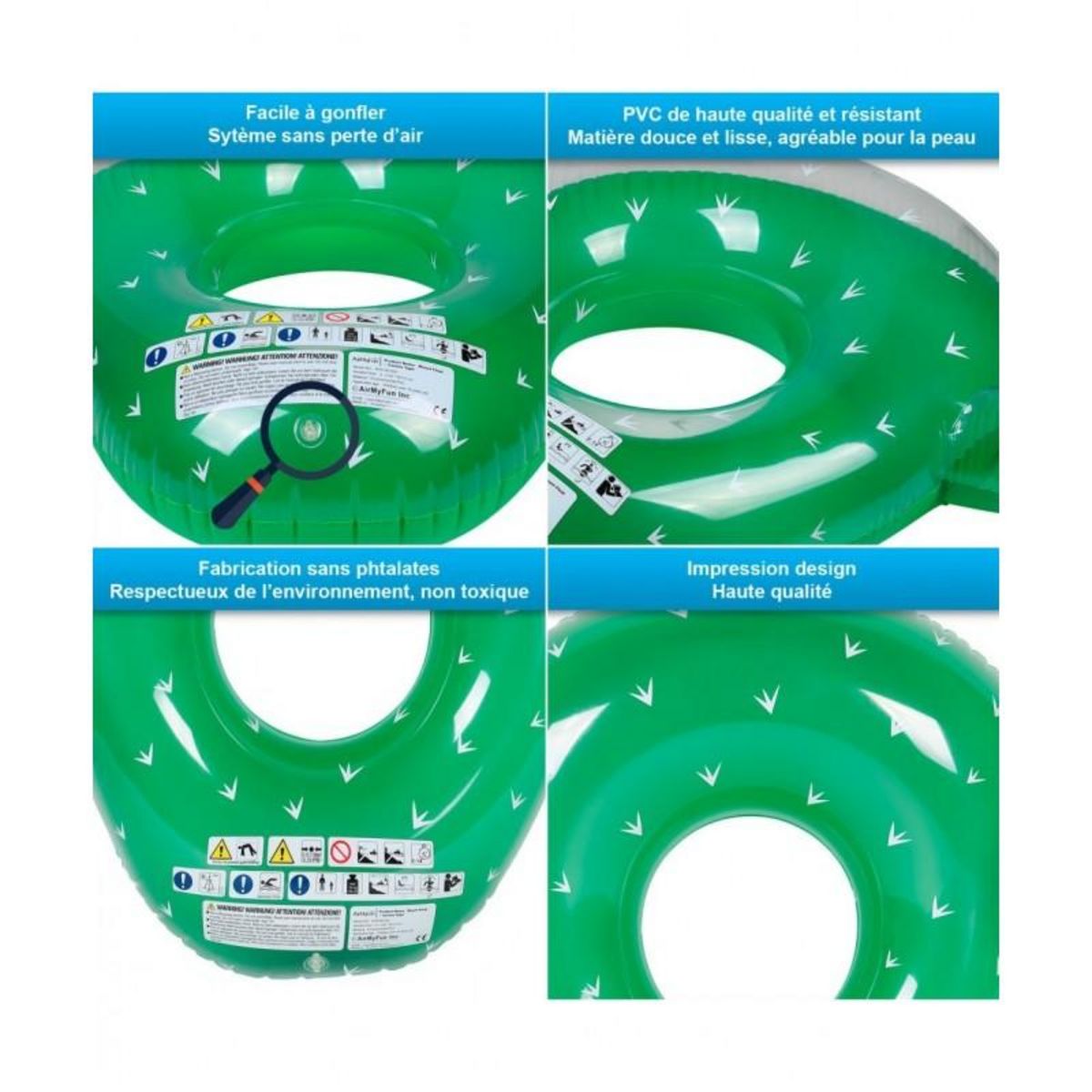 AIRMYFUN Bouée Gonflable XXL et Porte Boisson Gonflable pour Piscine & Plage - Pack Evasion Cactus