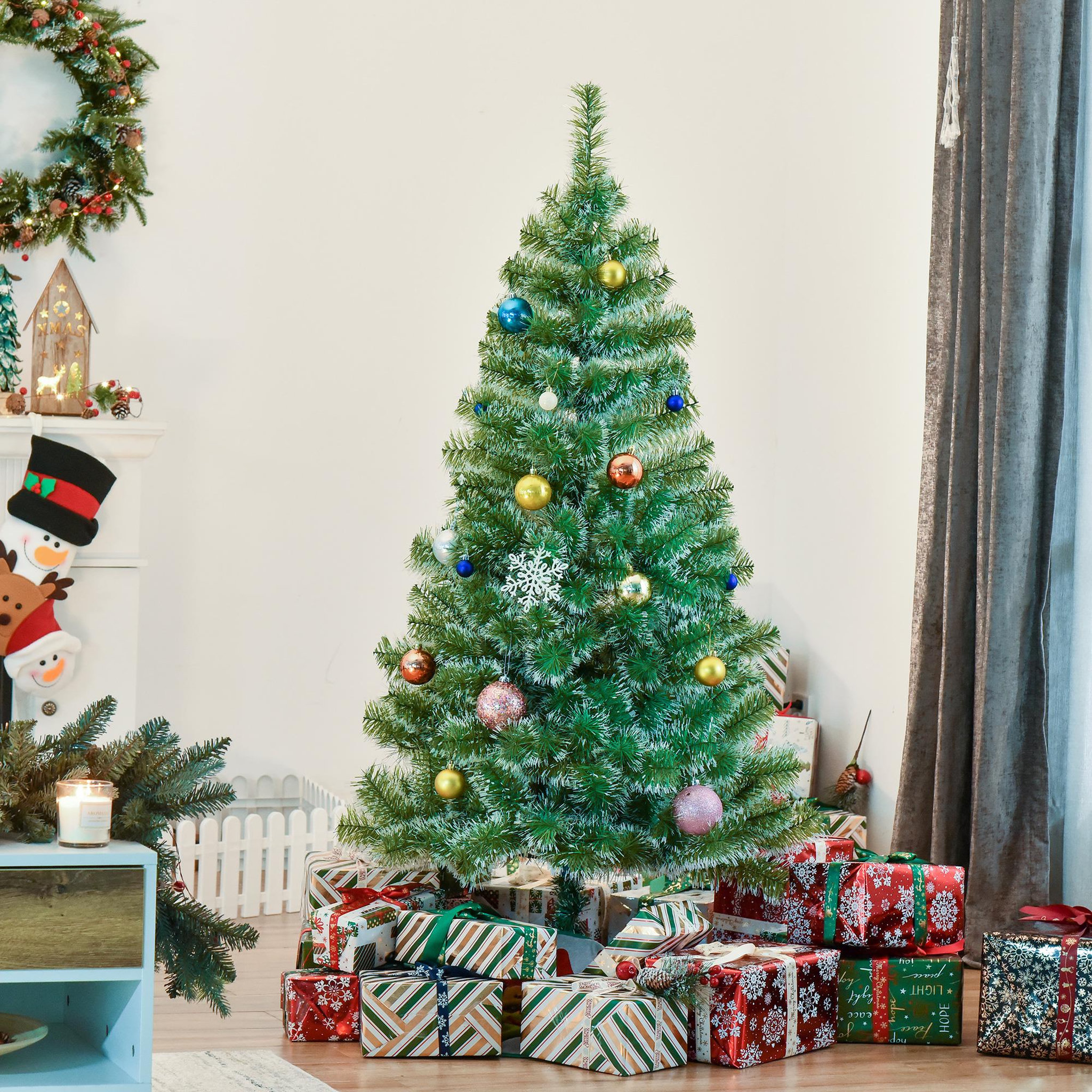 Voir la diapositive 2 : HOMCOM Sapin de Noël artificiel aspect enneigé Ø 75 x 150H cm 416 branches épines imitation Nordmann grand réalisme