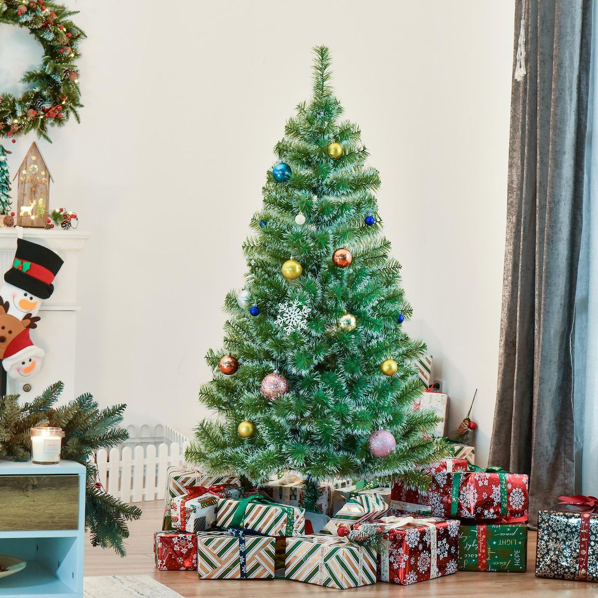 HOMCOM Sapin de Noël artificiel aspect enneigé Ø 75 x 150H cm 416 branches épines imitation Nordmann grand réalisme