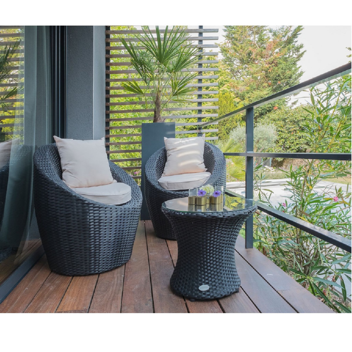 DCB GARDEN Salon bas de jardin - 2 places - Aluminium/résine tressée - Noir - TOTEM