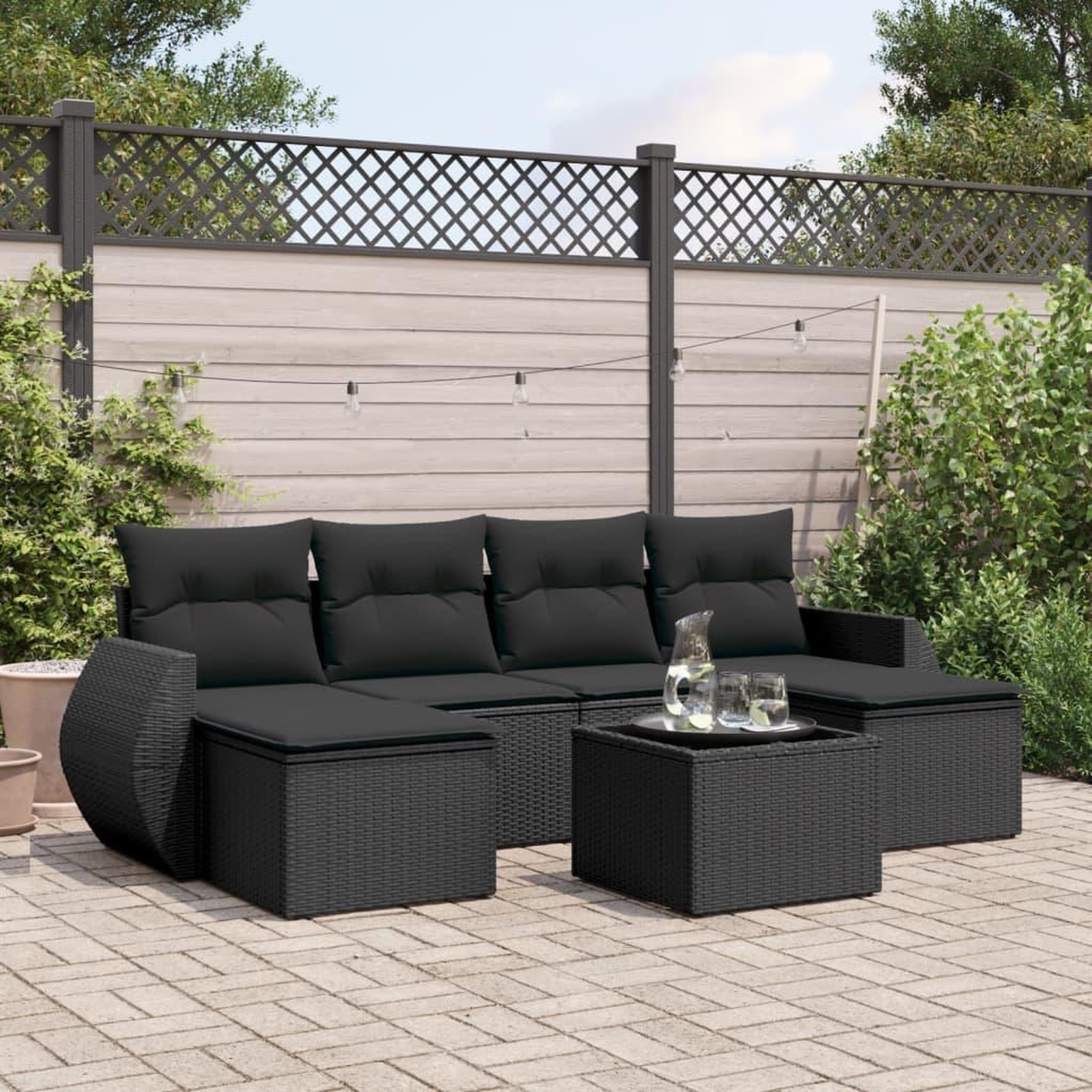 VIDAXL Salon de jardin 7 pcs avec coussins noir resine tressee