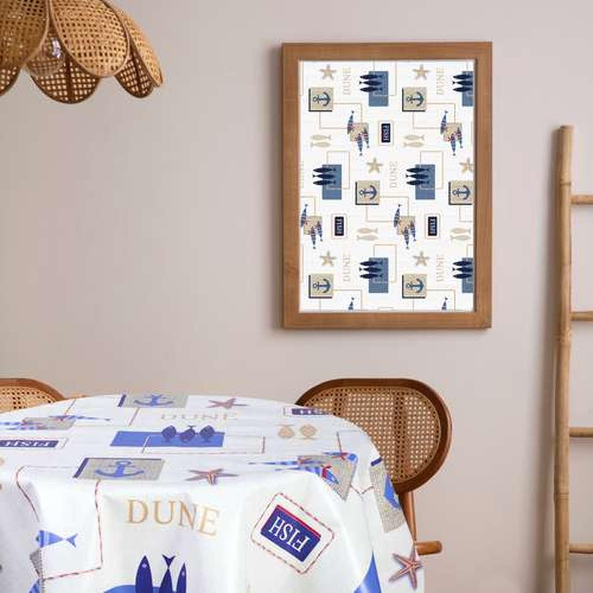 Voir la diapositive 2 : TOILINUX Nappe en toile cirée ronde dune - diam. 150 cm - ecru