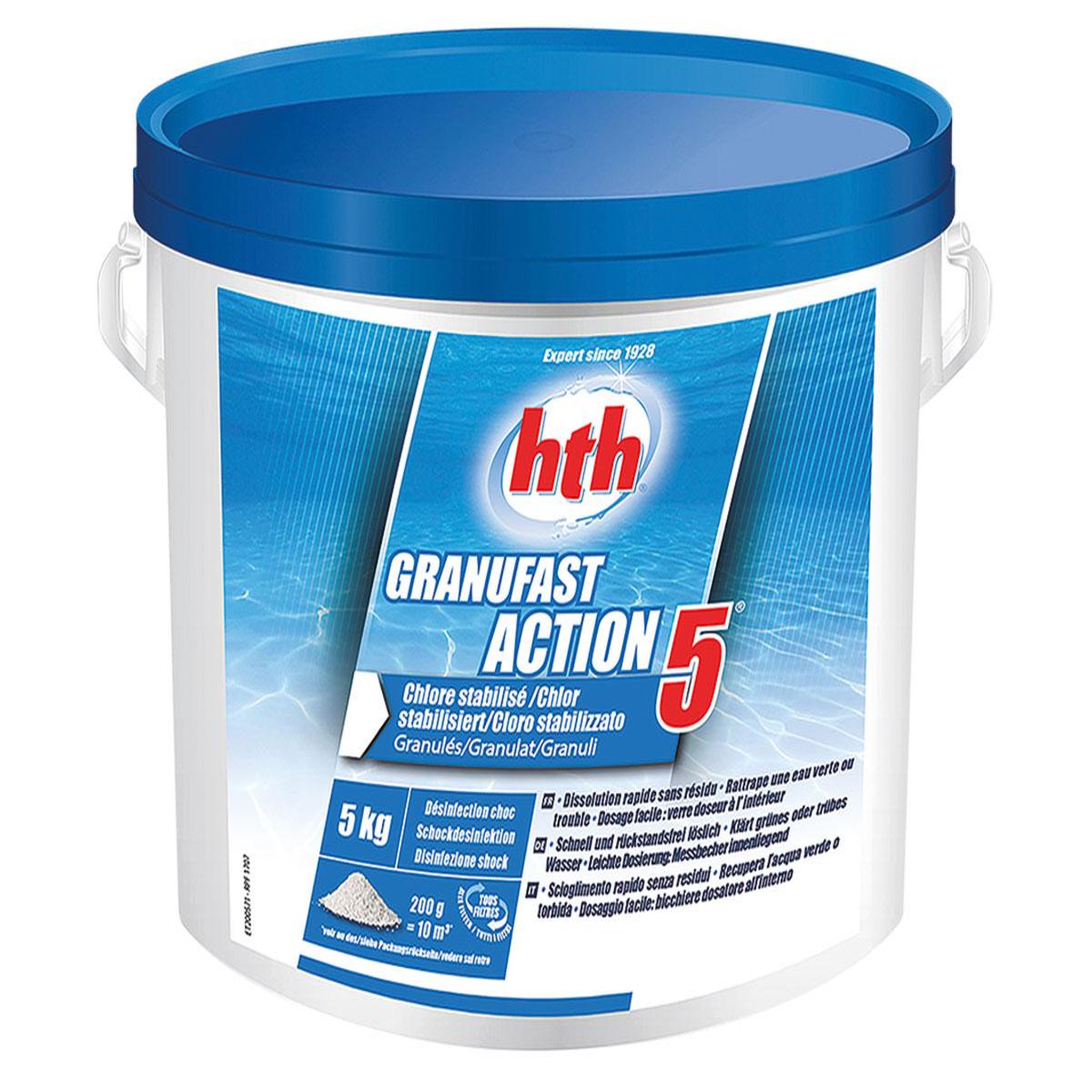 Voir la diapositive 2 : HTH Chlore choc multifonction Granufast 5 actions 5 kg - HTH