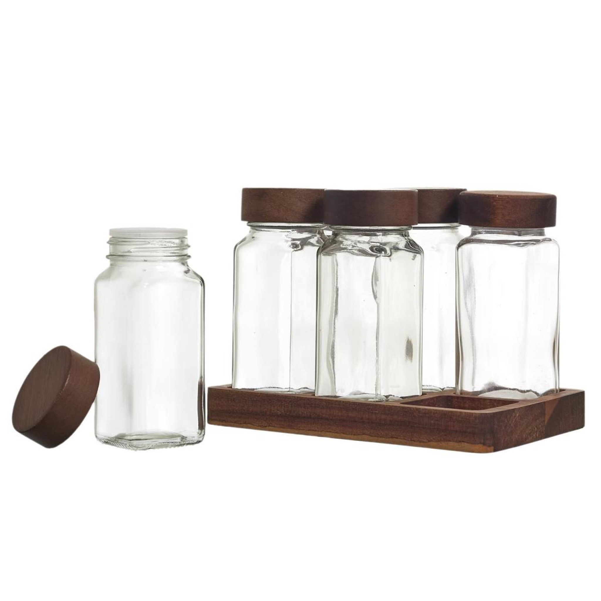 Voir la diapositive 3 : COOK CONCEPT Lot de 6 bocaux à épices  acacia  17cm transparent