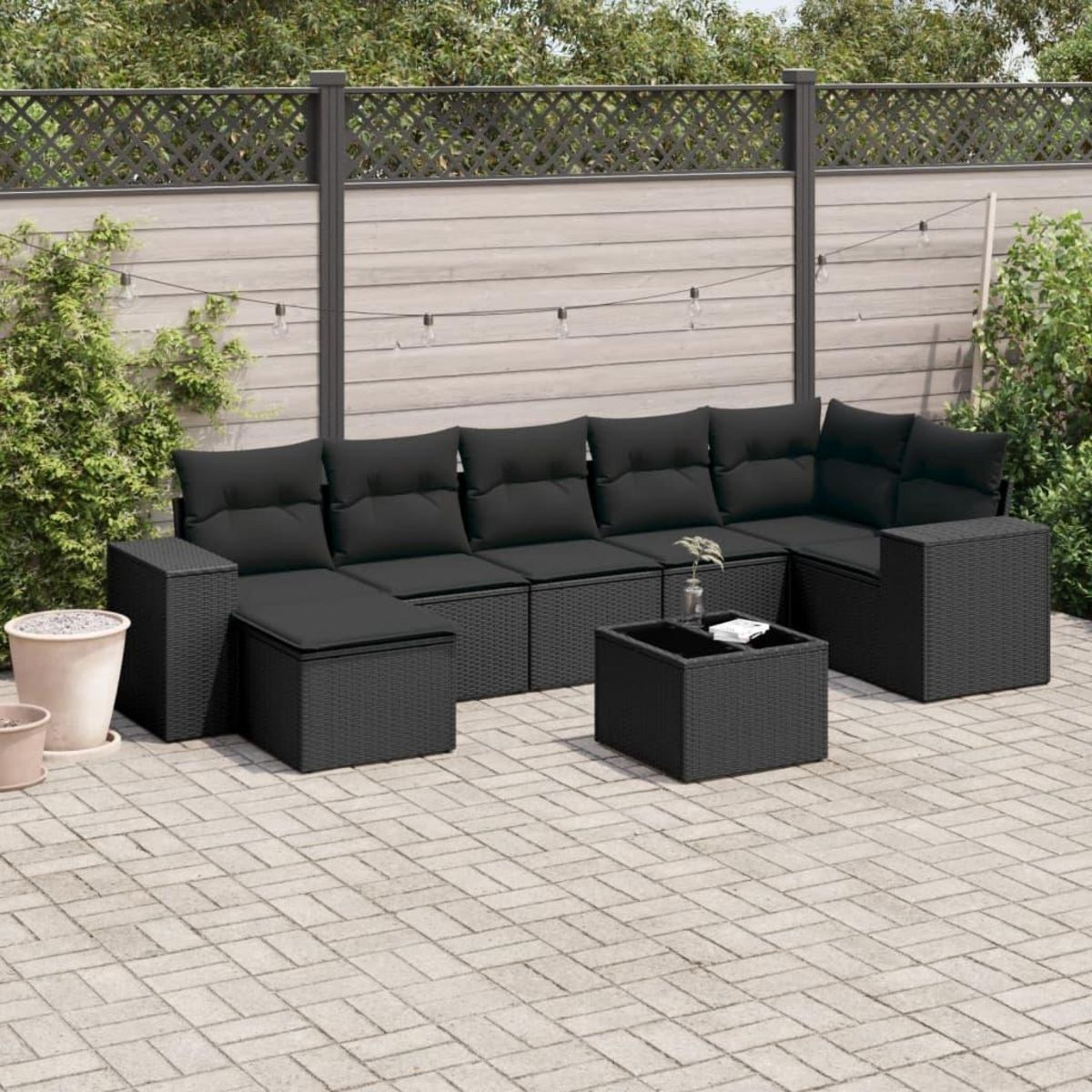 VIDAXL Salon de jardin 8 pcs avec coussins noir resine tressee