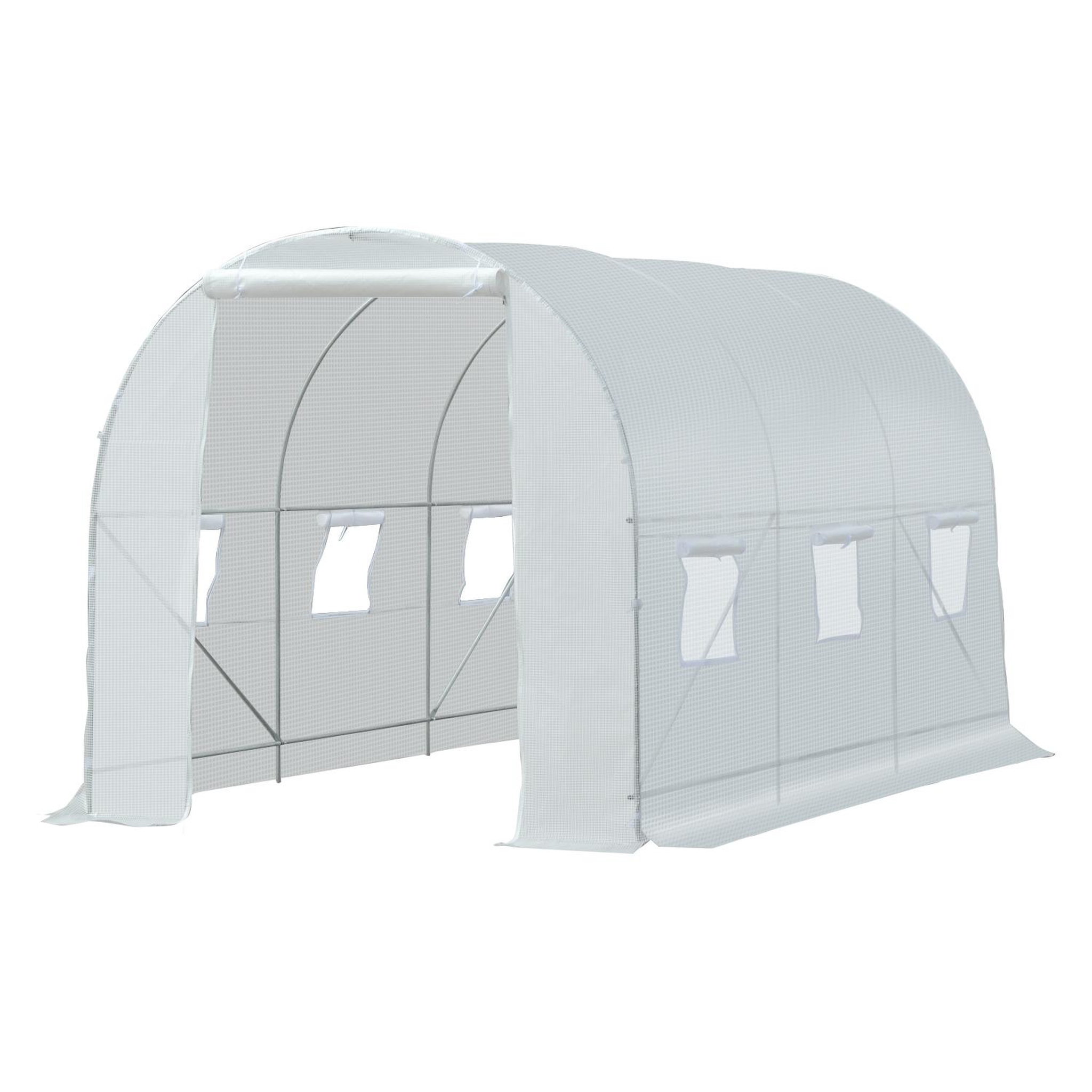 outsunny serre de jardin tunnel surface sol 7 m² 3,5l x 2l x 2h m châssis tubulaire renforcé 18 mm 6 fenêtres blanc