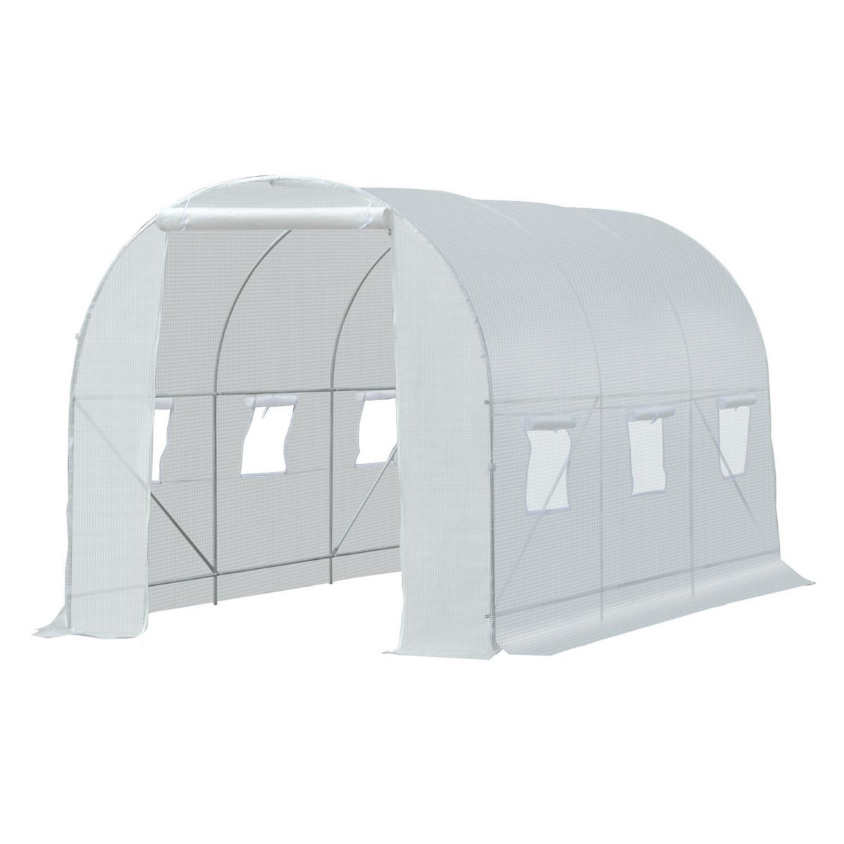 OUTSUNNY Serre de jardin tunnel surface sol 7 m² 3,5L x 2l x 2H m châssis tubulaire renforcé 18 mm 6 fenêtres blanc
