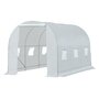 Voir la diapositive 1 : OUTSUNNY Serre de jardin tunnel surface sol 7 m² 3,5L x 2l x 2H m châssis tubulaire renforcé 18 mm 6 fenêtres blanc