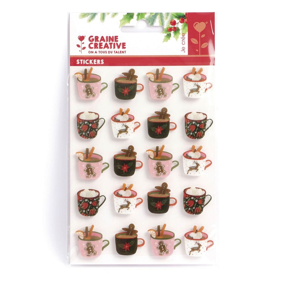 Graine créative 20 stickers 3D gourmands chocolat de Noël