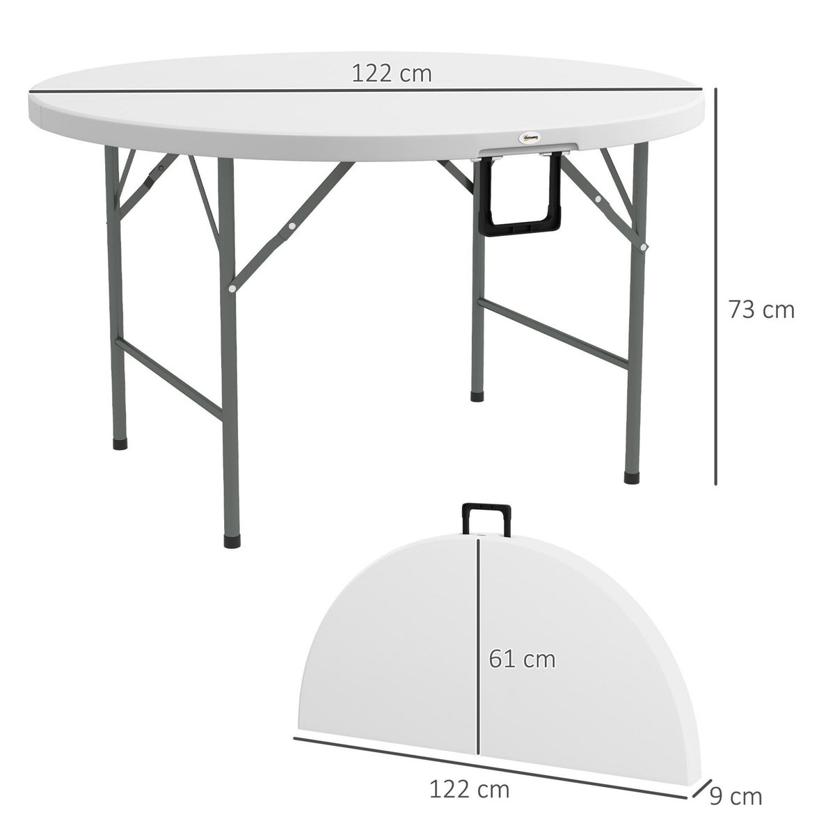 OUTSUNNY Table pliante table de camping pliable table de jardin Ø 122 x 73H cm poignée acier époxy HDPE blanc