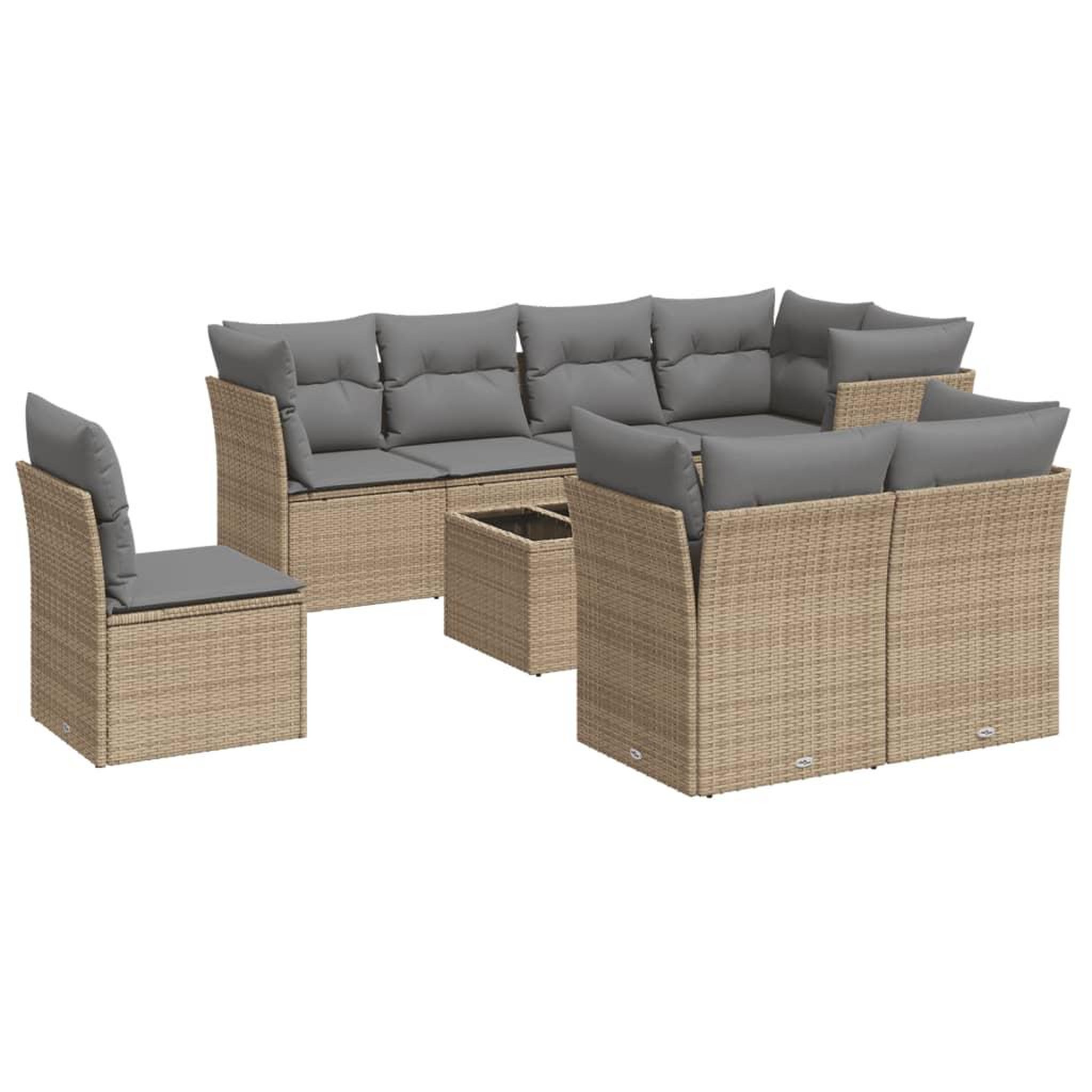 Voir la diapositive 2 : VIDAXL Salon de jardin avec coussins 9 pcs beige resine tressee