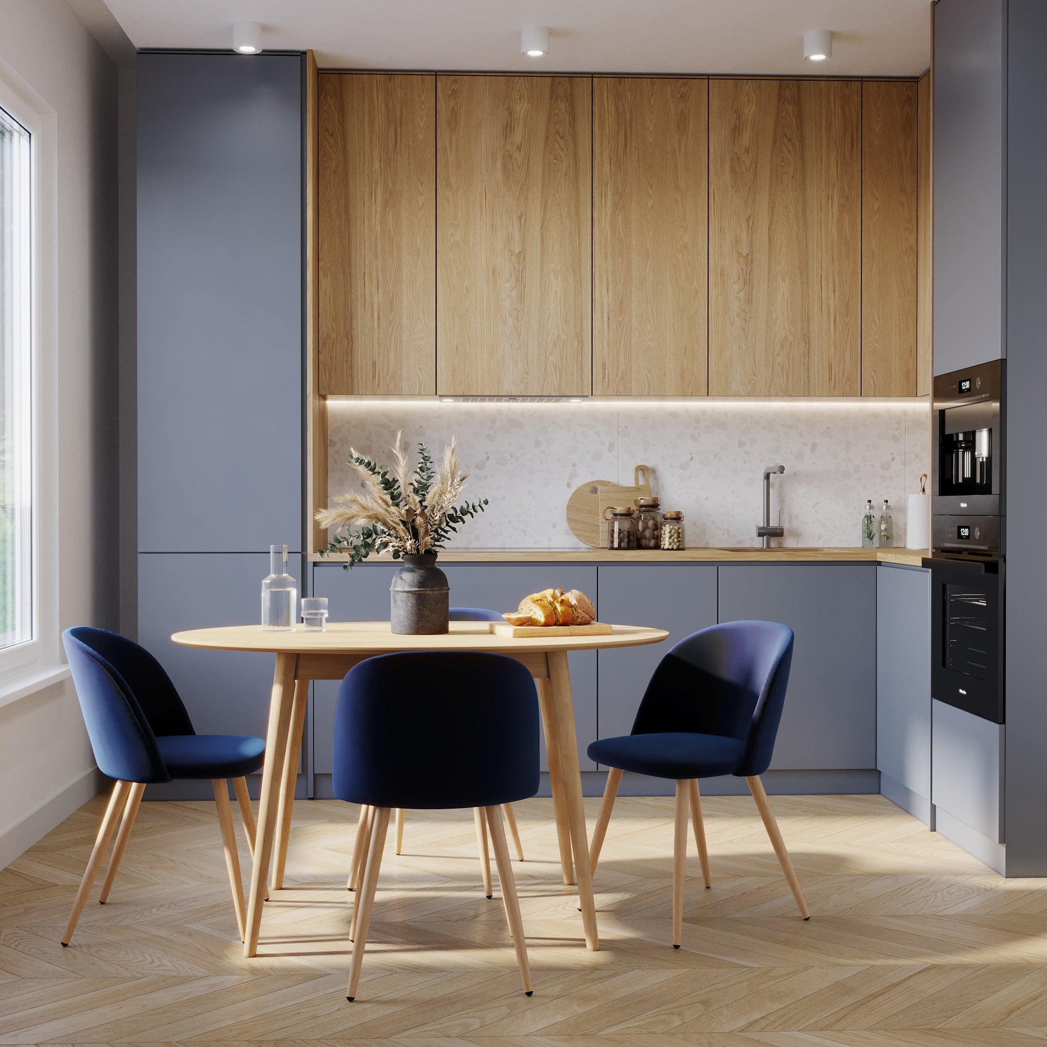 Voir la diapositive 5 : MAISON PAVANE Lot de 2 chaises en velours bleu foncé et pieds en métal-cozy
