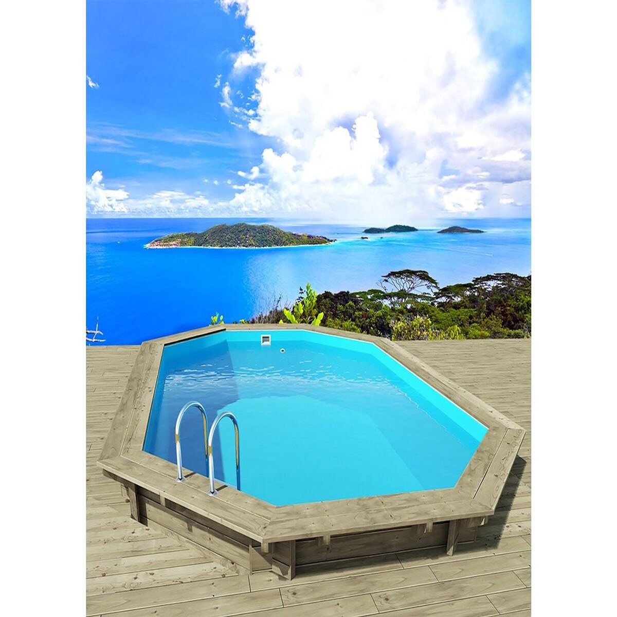 Habitat et Jardin Piscine bois   Palma 145   7.57 x 4.07 x 1.44 m + Pompe à chaleur pour piscine 6 kw/h inverter  PowerLine by Hayward  - Noir