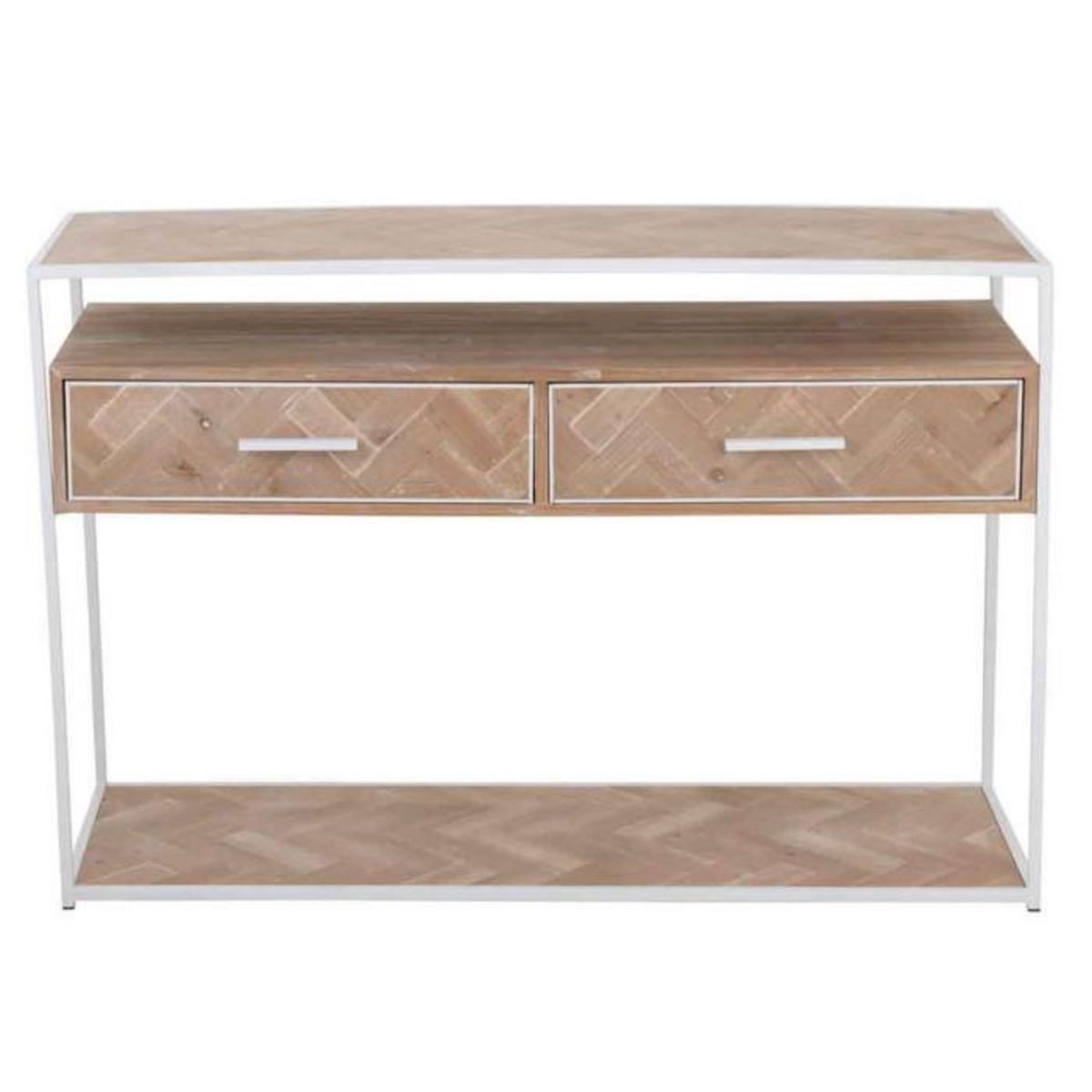 Paris Prix Console 2 Tiroirs  Miraza  120cm Naturel & Blanc