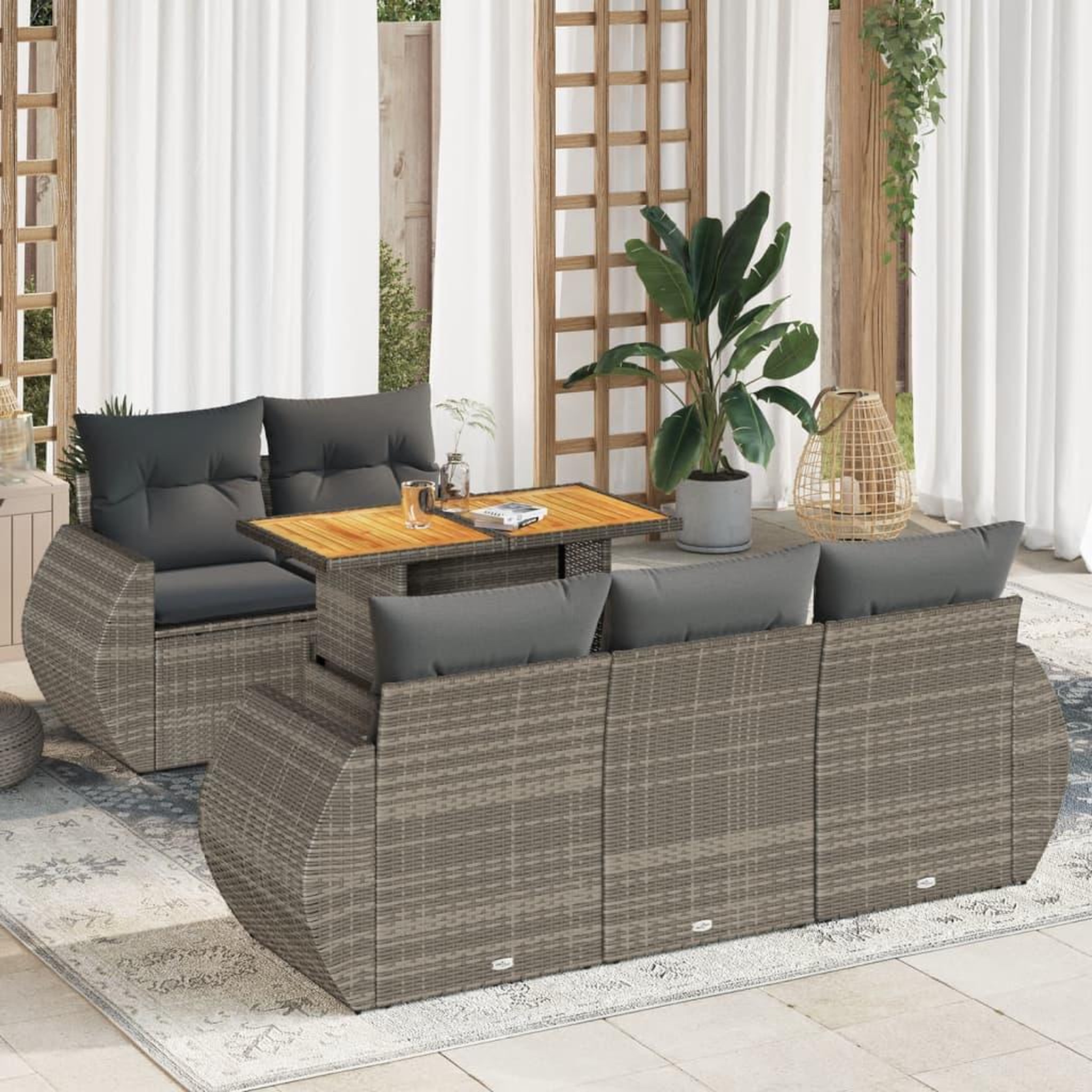 VIDAXL Salon de jardin 6 pcs avec coussins gris resine tressee