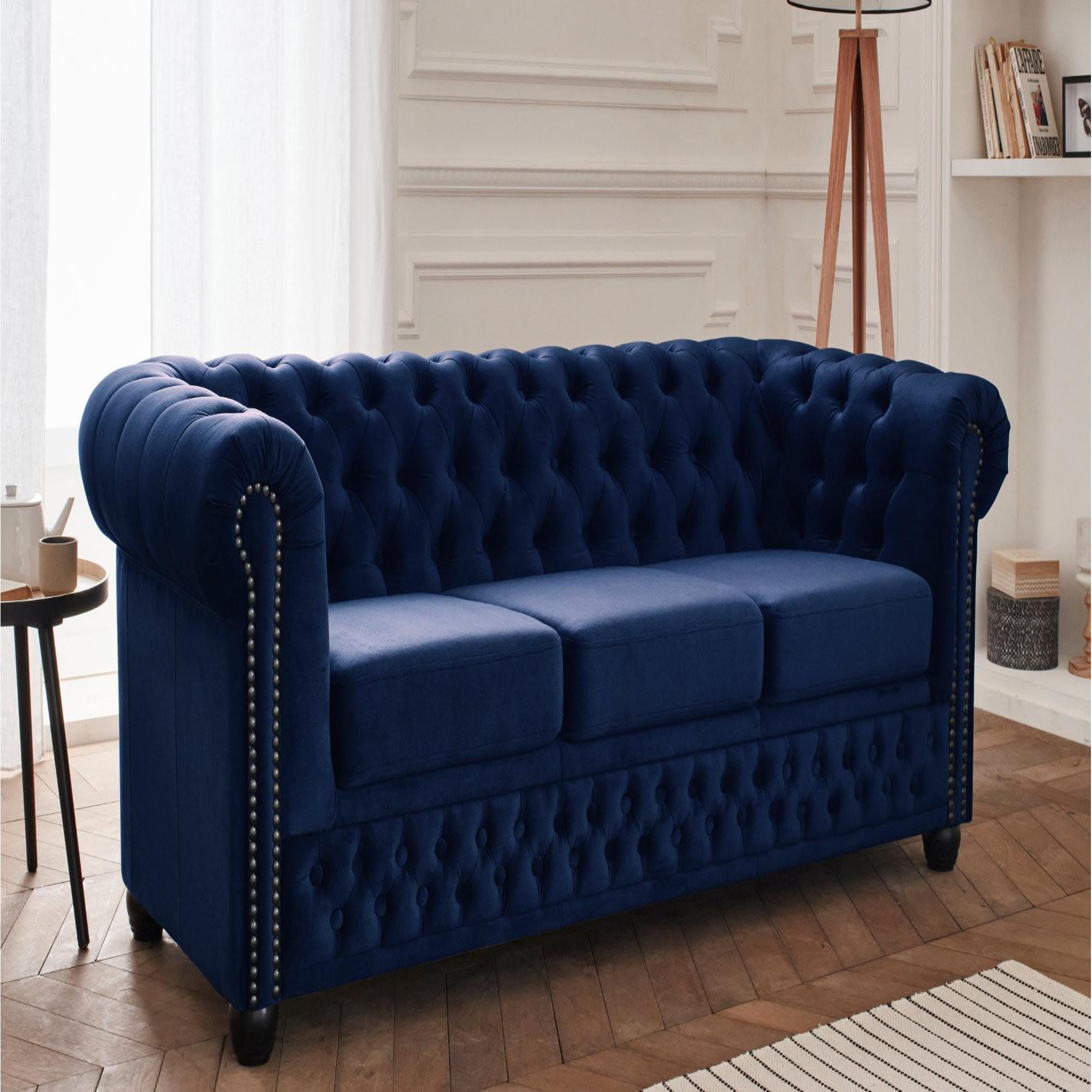 LISA DESIGN William - canapé chesterfield - 3 places - en velours. Coloris disponibles : Gris