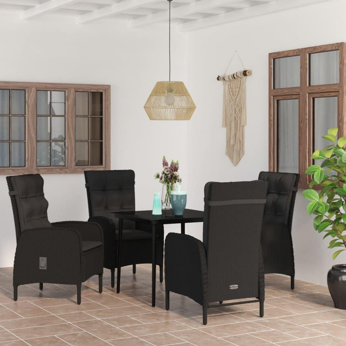 VIDAXL Ensemble a manger de jardin avec coussins 5 pcs Noir