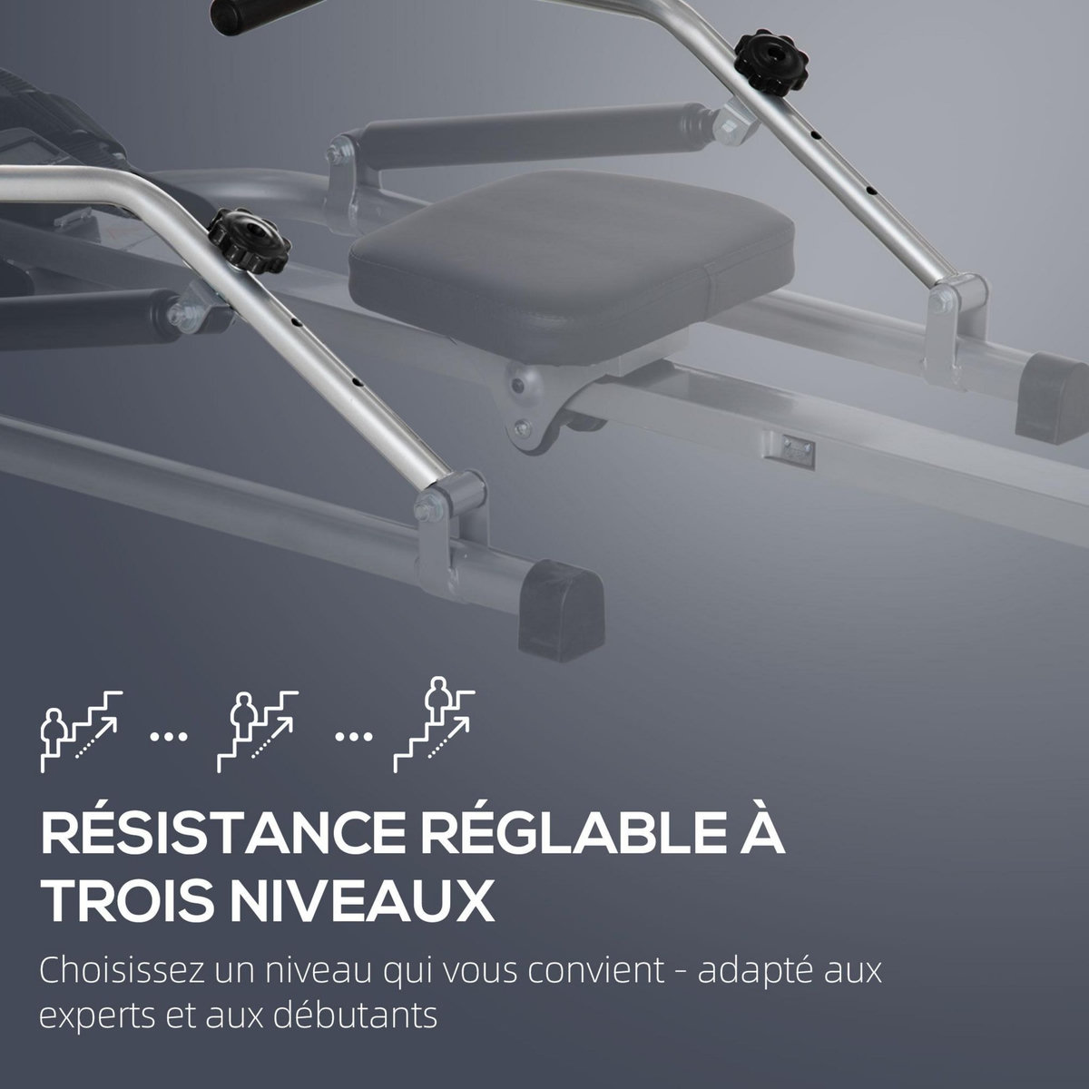 HOMCOM Rameur d'appartement pliable - 3 niveaux de résistance écran LCD multifonction - acier ABS noir gris