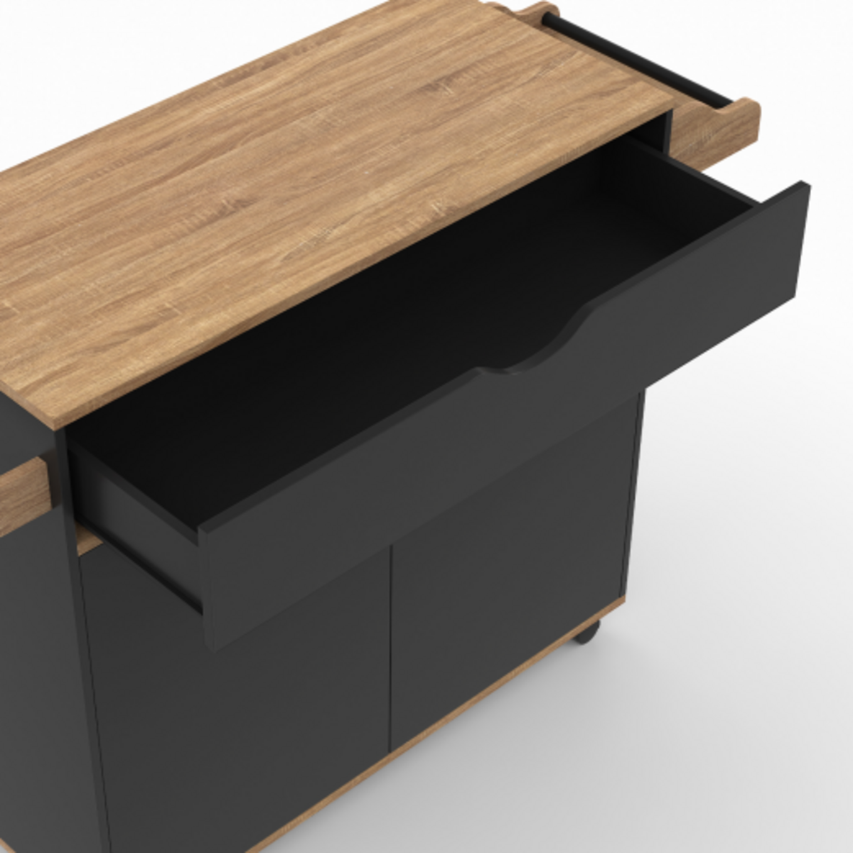 ID MARKET Desserte de cuisine COSY XXL placard avec tiroir noir et plateaux façon hêtre L.90 CM
