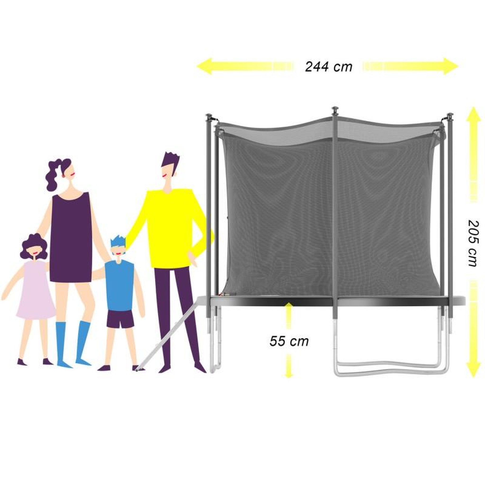 Voir la diapositive 2 : JUMP4FUN Trampoline de jardin ø244 cm- 8FT- Filet intérieur, Matelas de protection et Echelle