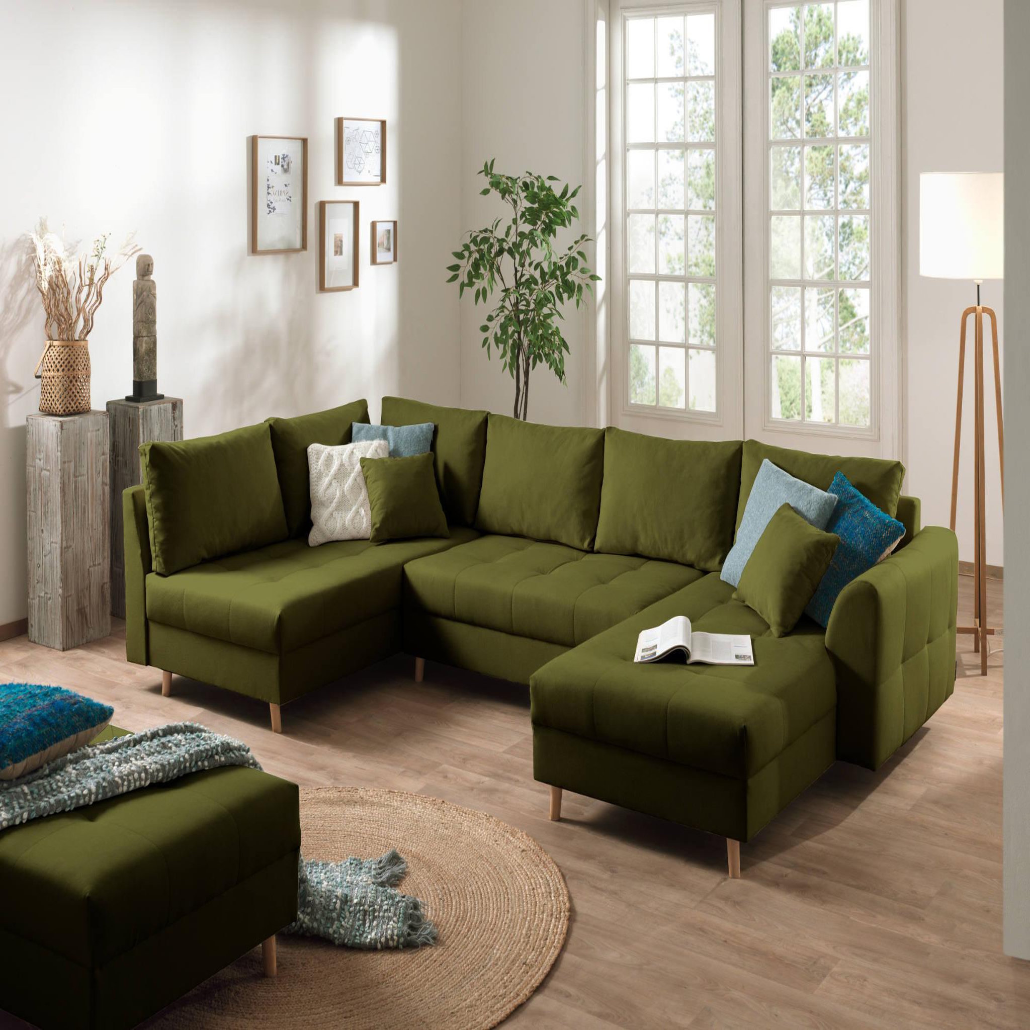 Voir la diapositive 1 : LISA DESIGN Rune - canapé panoramique avec pouf d'appoint - 7 places - style scandinave - gauche