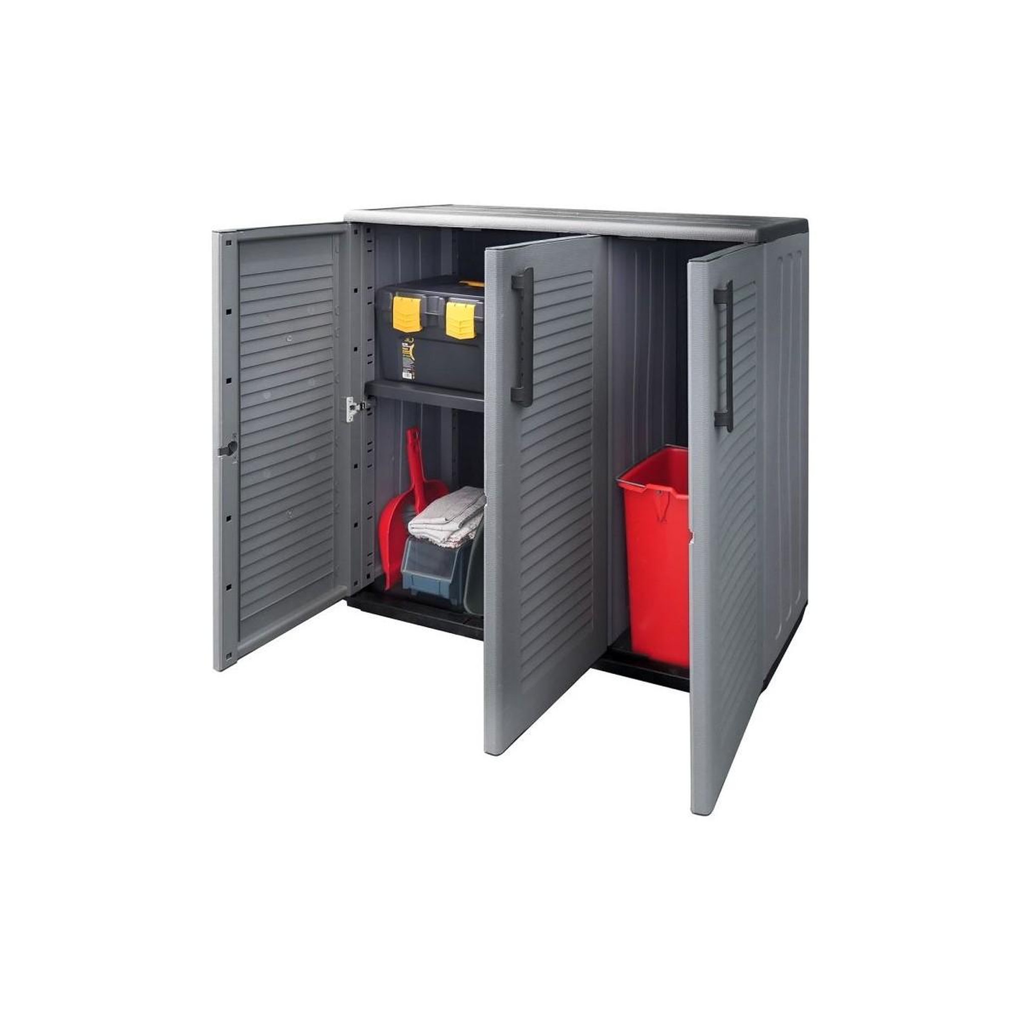 Voir la diapositive 4 : ART PLAST Armoire de rangement garage atelier - armoire basse 3 portes et 1 étagère réglable polypropylène 102x37h84 cm charge 20 kg