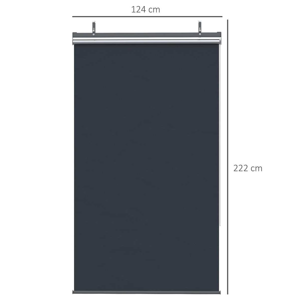 OUTSUNNY Store extérieur vertical store manuel rétractable dim. 124L x 5l x 222H cm installation sans perçage alu. acier polyester gris