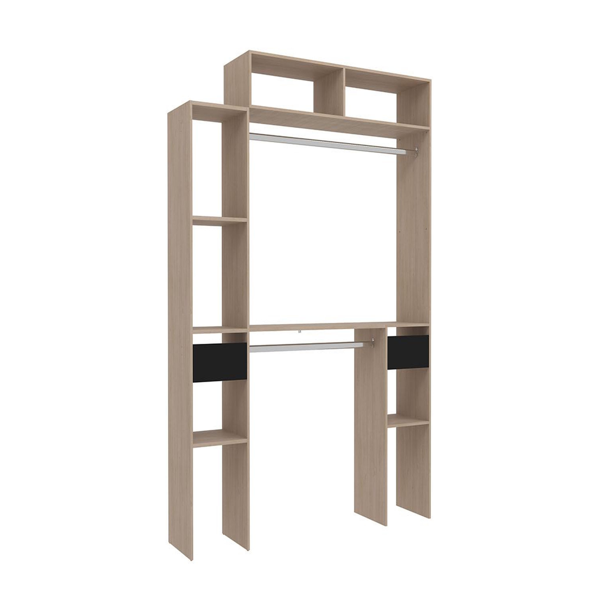 Voir la diapositive 1 : CONCEPT USINE Dressing bois extensible avec 2 penderies 4 étagères et 2 tiroirs elysee