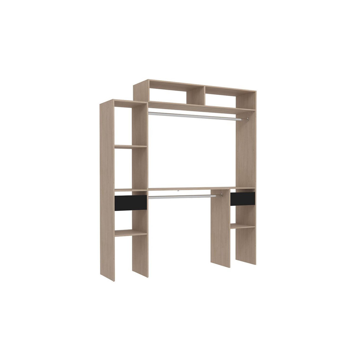 CONCEPT USINE Dressing bois extensible avec 2 penderies, 4 étagères et 2 tiroirs ELYSEE