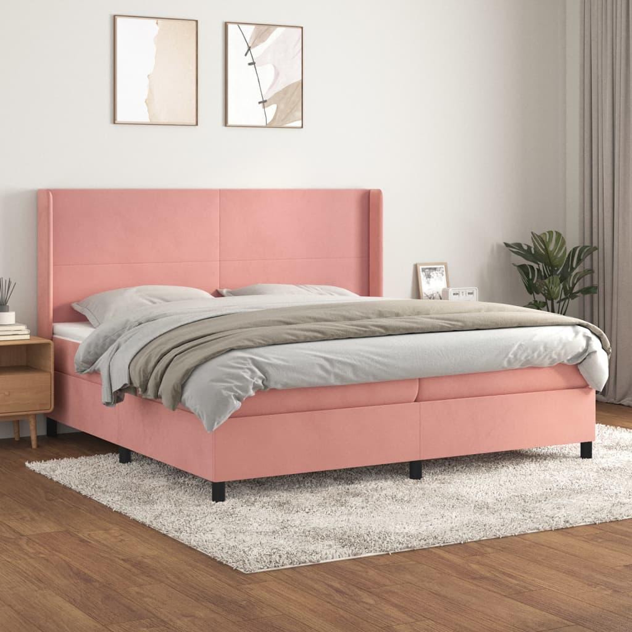 Voir la diapositive 1 : VIDAXL Sommier a lattes de lit avec matelas Rose 200x200 cm Velours