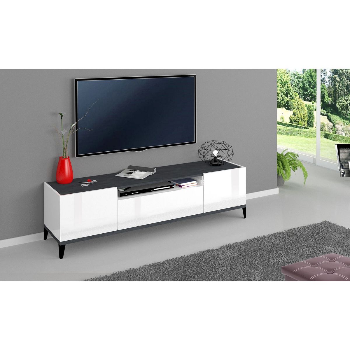 Meuble TV moderne 1 porte 1 tiroir L160cm BARI