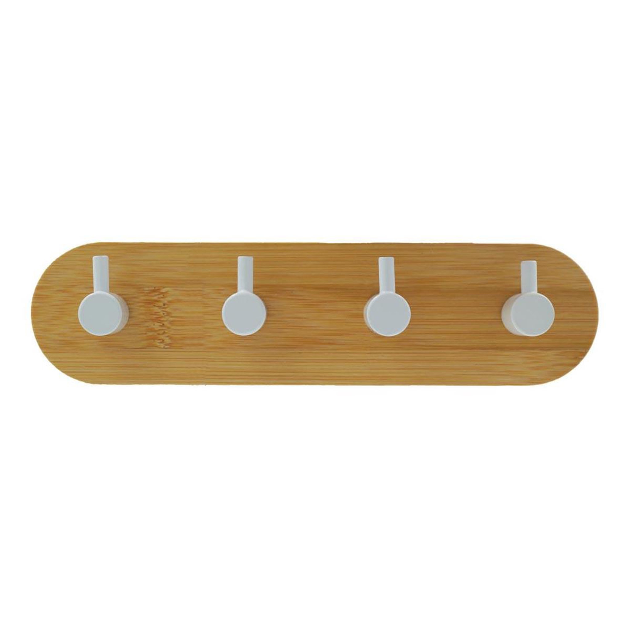 Douceur d'Intérieur Patère adhésive 4 crochets en bambou  fixeo  19cm naturel & blanc