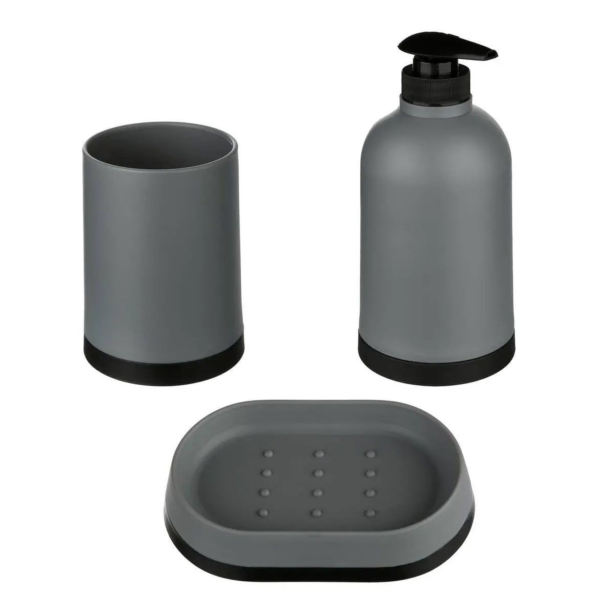 B BASIC & CO Set de 3 accessoires de salle de bain  strip  12cm gris