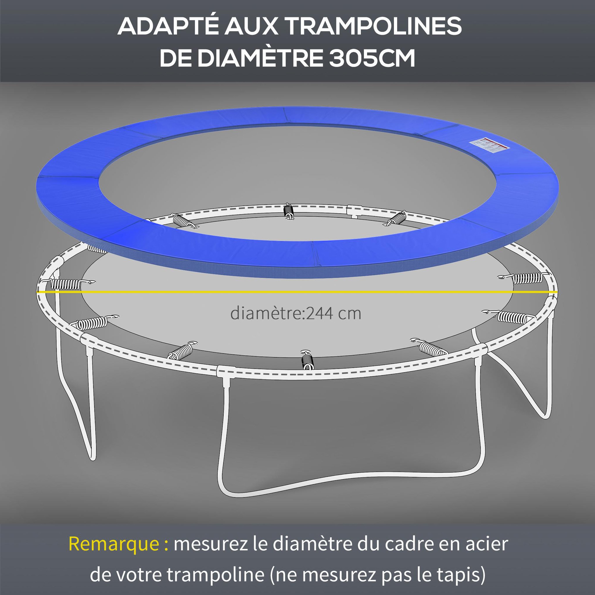 Voir la diapositive 5 : HOMCOM Couvre-ressort trampoline Ø 305 cm - coussin de protection des ressorts - rembourrage 1,5 cm - PVC bleu