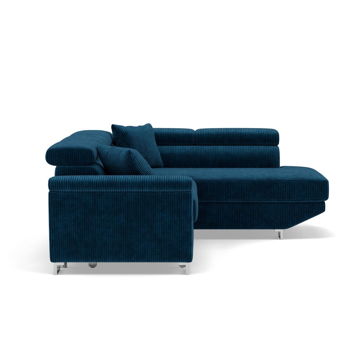 BEST MOBILIER Baoji - canapé d'angle droit 5 places convertible avec têtières et coffre en velours côtelé