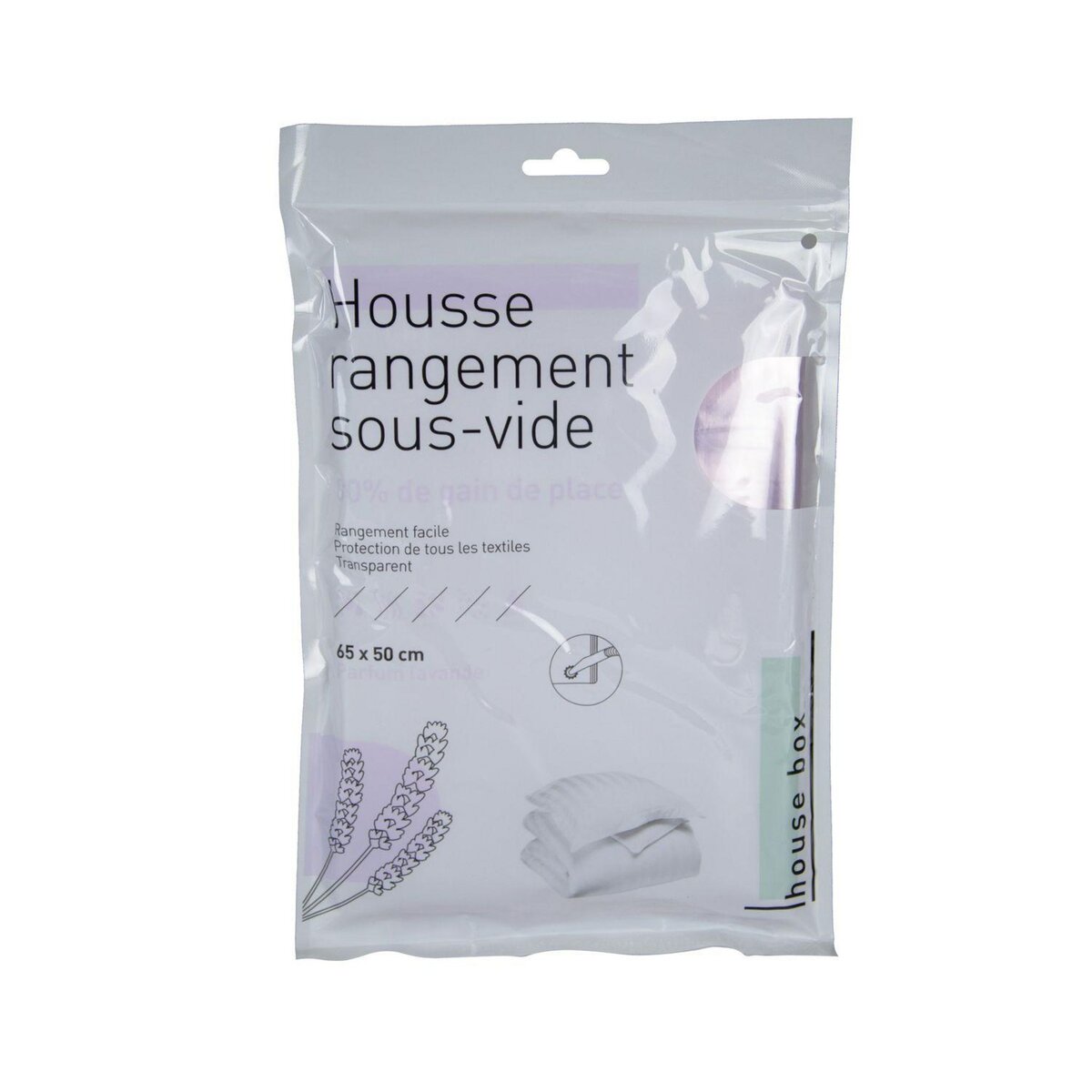 Housse de rangement sous vide Taille S parfum lavande 65 x 50 cm