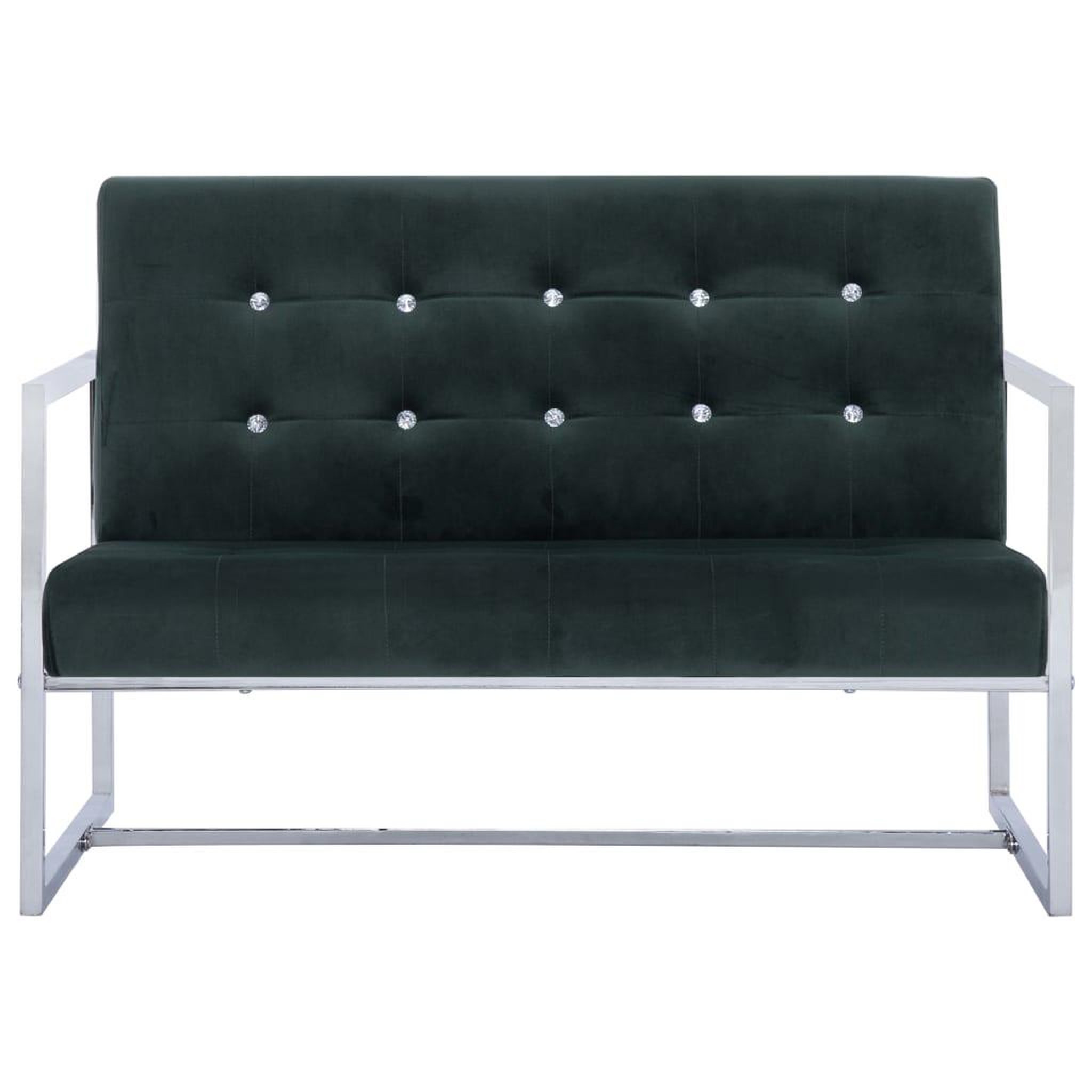 Voir la diapositive 3 : VIDAXL Canape 2 places avec accoudoirs Vert fonce Chrome et velours