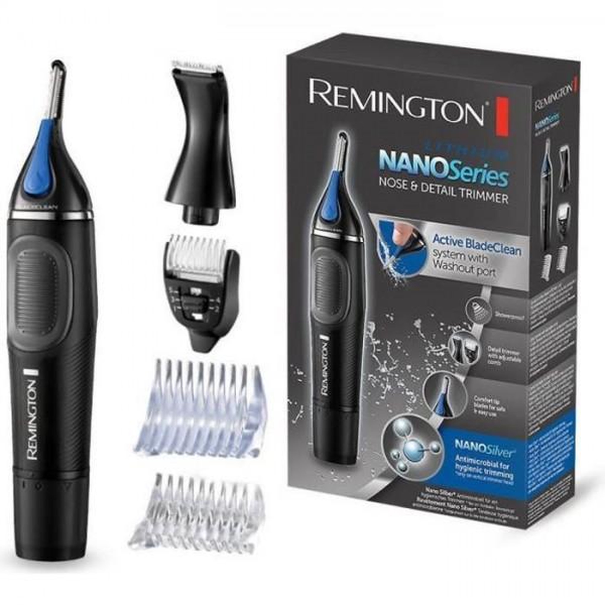 REMINGTON Epilateur Electrique Remington NE3870 Tondeuse Visage Antibactérienne Hypoallergénique Nano Serie pour Nez et Oreilles