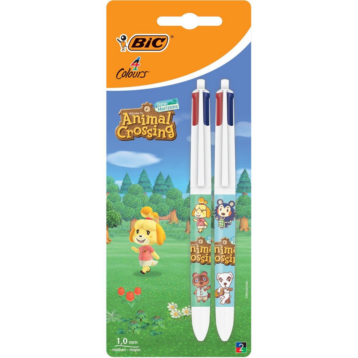 BIC Lot de 2 stylos 4 couleurs pointe moyenne Animal Crossing