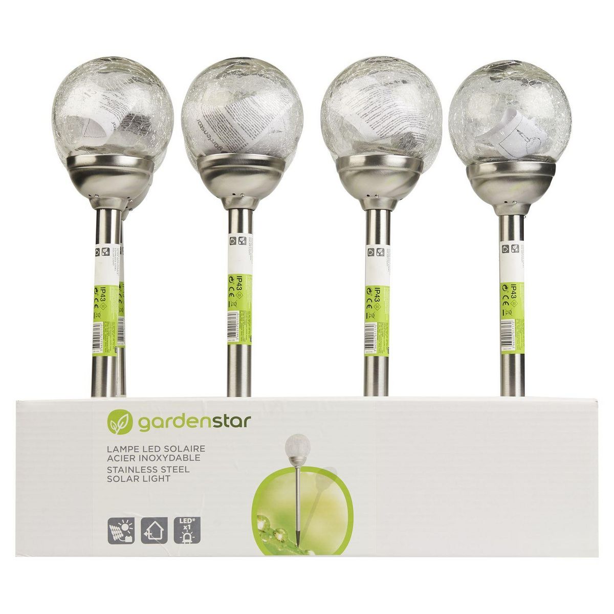 GARDENSTAR Lampe de jardin solaire inox LED H51cm