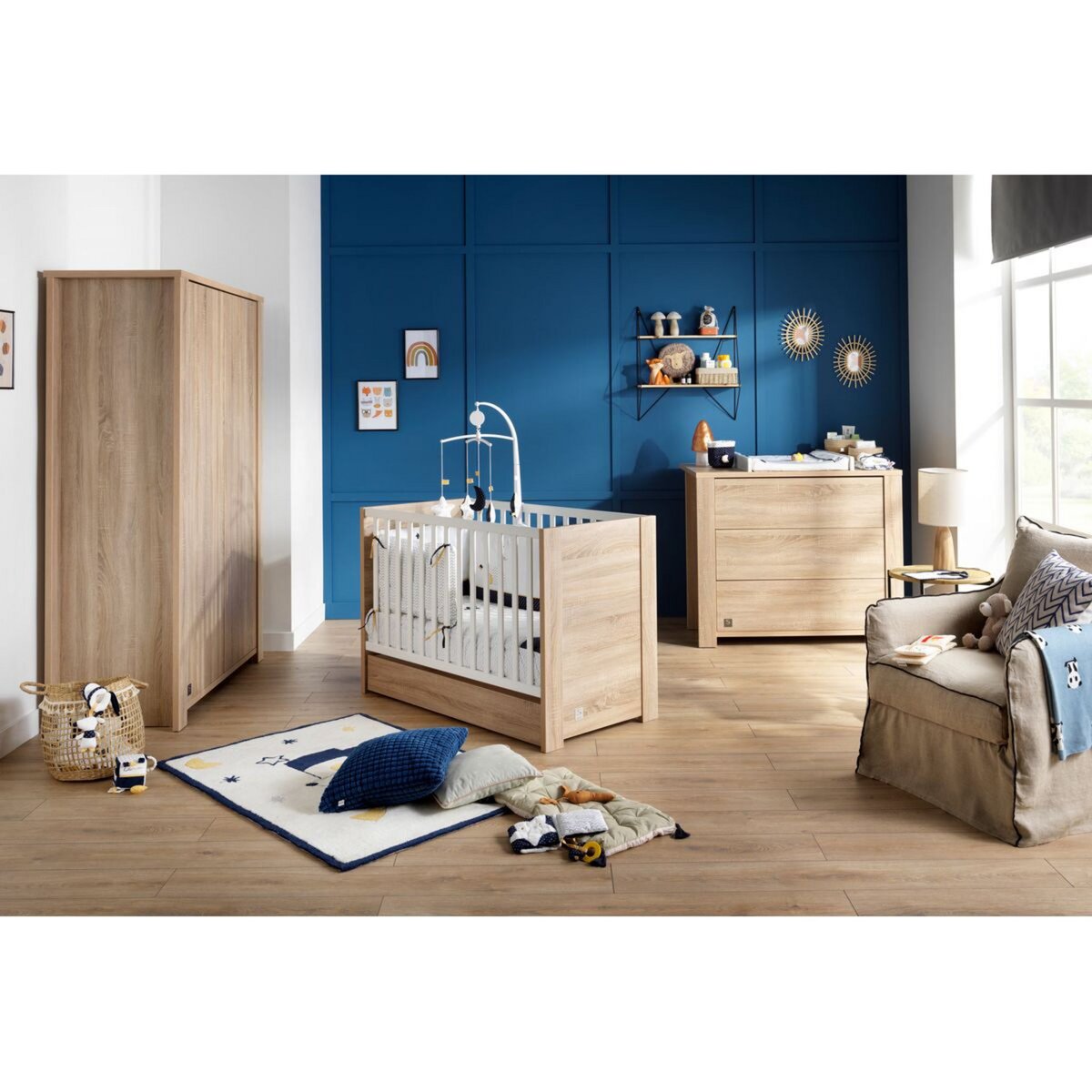 Chambre complète lit bébé 60x120 - commode à langer - armoire 2