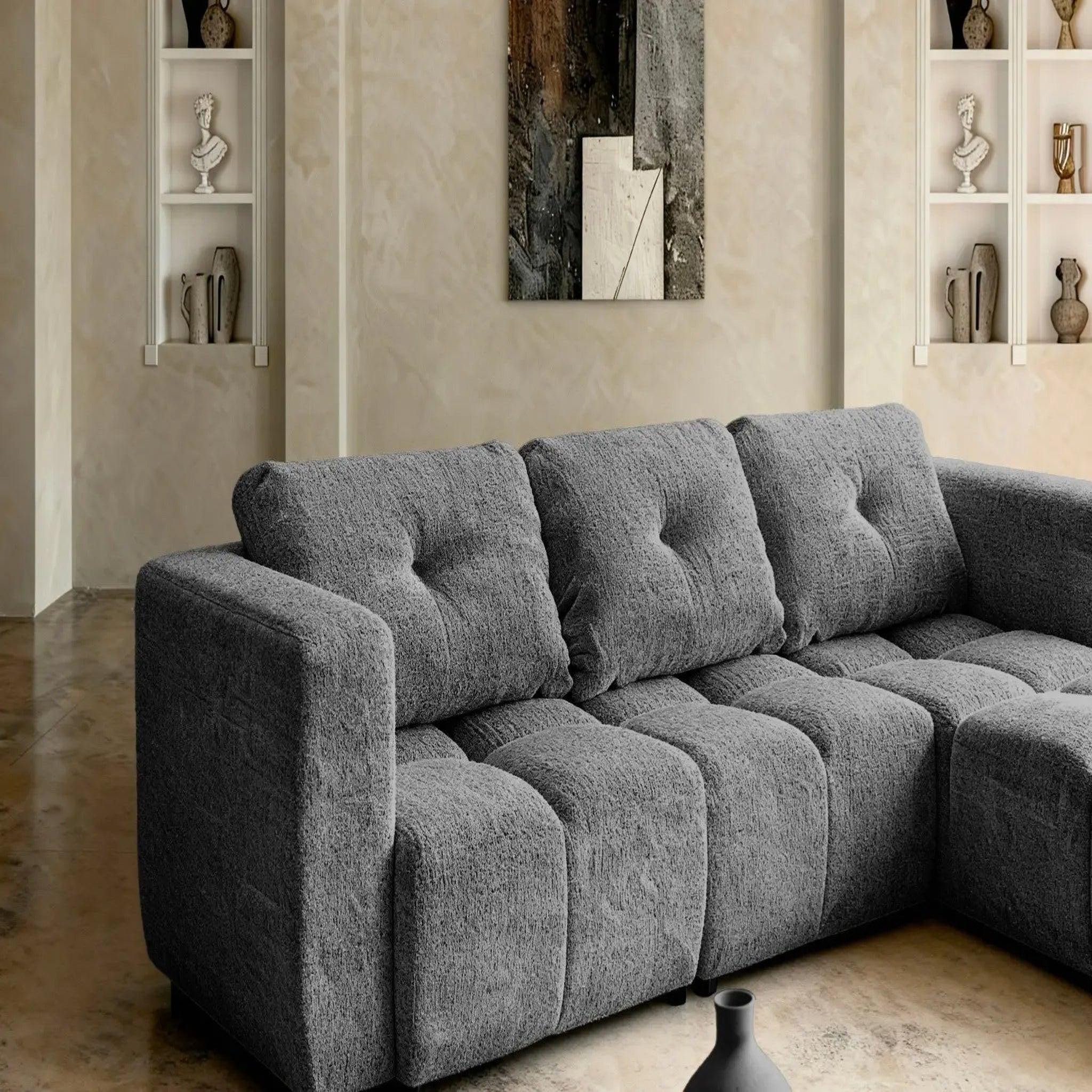 Voir la diapositive 4 : CASANOVA PARIS Romy 4 places - canapé d'angle convertible tissu chenille 4 places